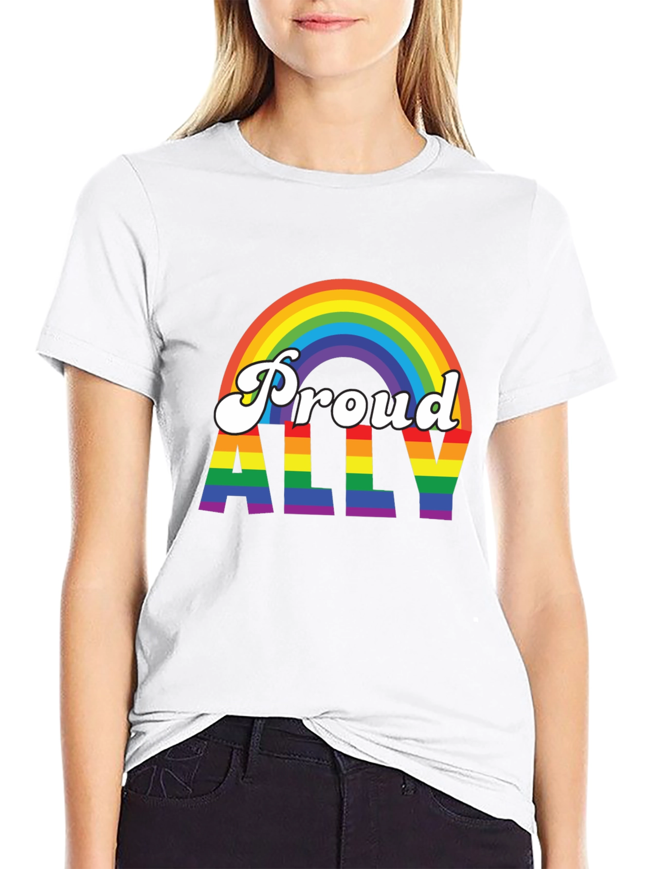 Black Proud Ally Rainbow Graphic T-Shirt view 9