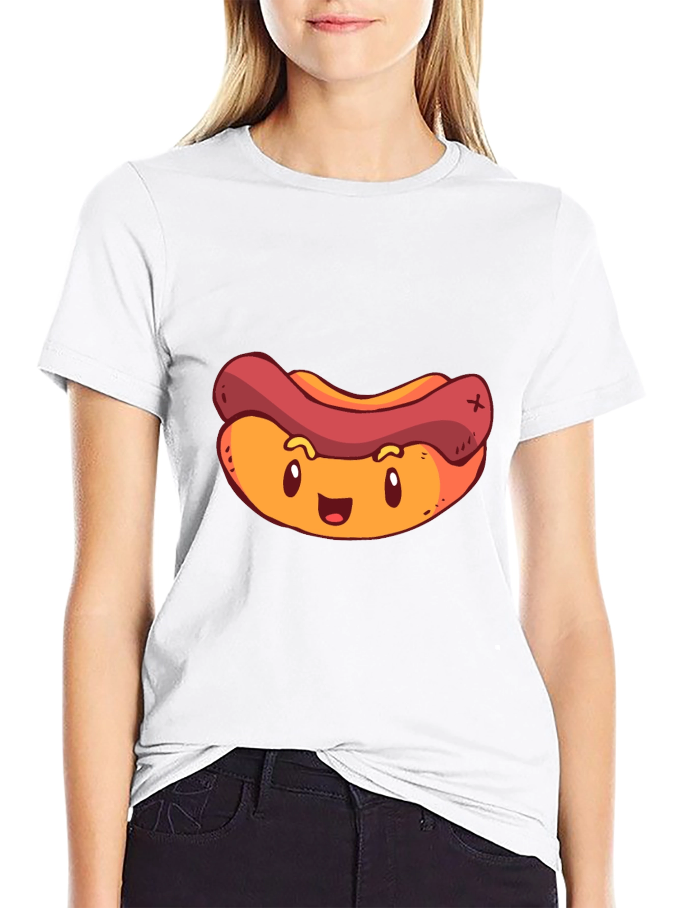 Black Cartoon Hotdog Graphic T-Shirt - Black view 9