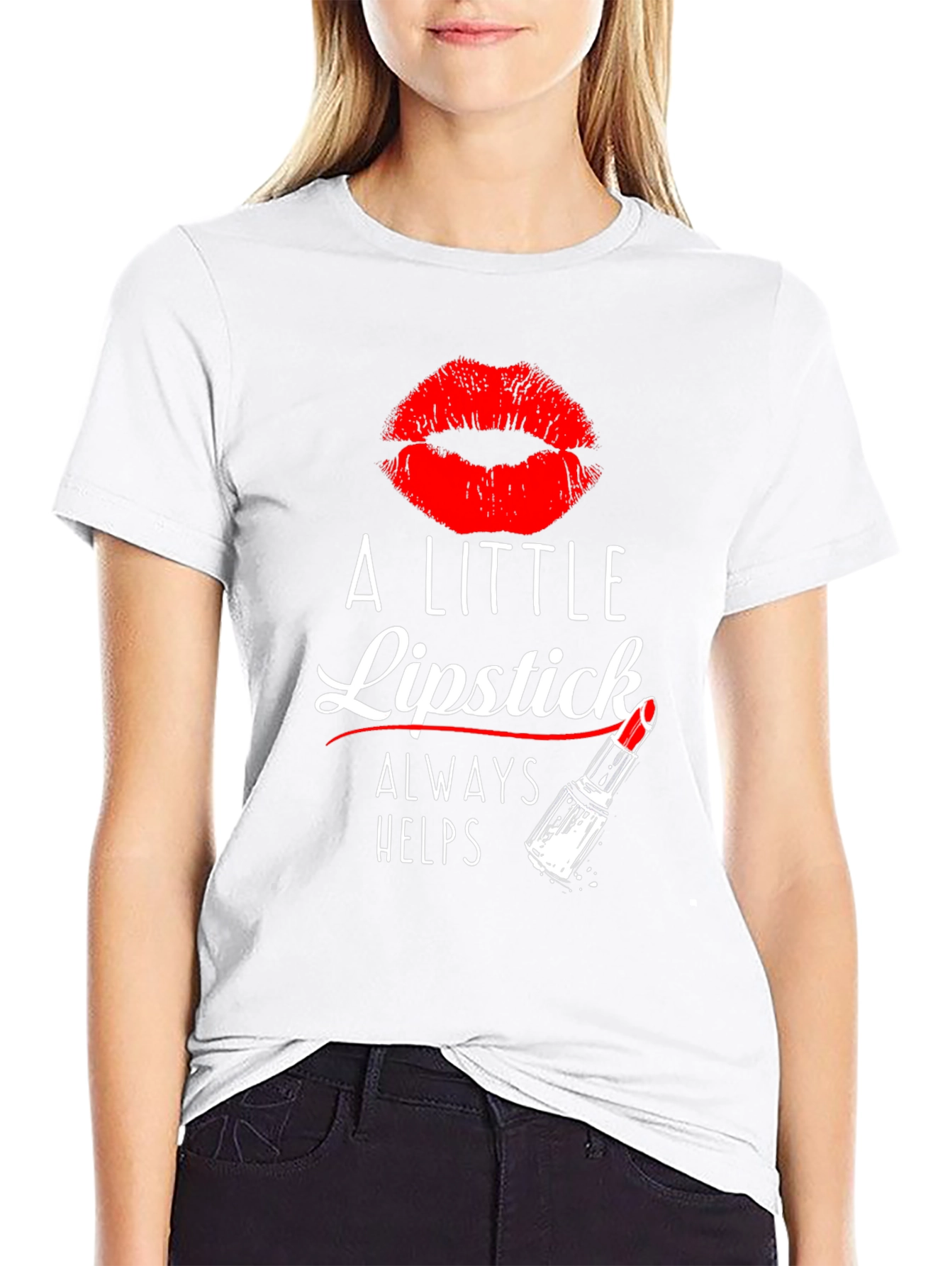 Black A Little Lipstick Always Helps T-Shirt view 9