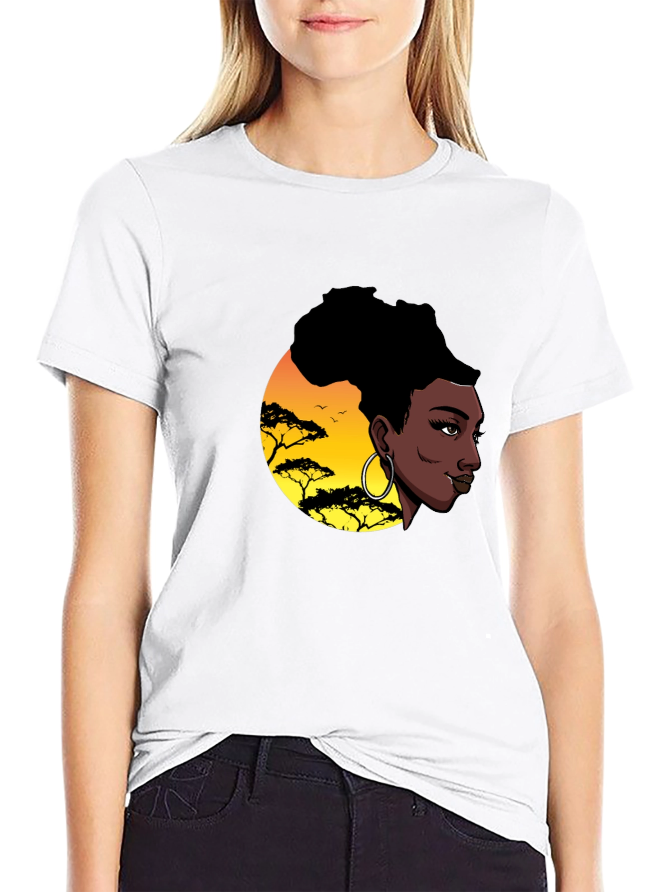Black Stylish Black T-Shirt with African Sunset Graphic view 9