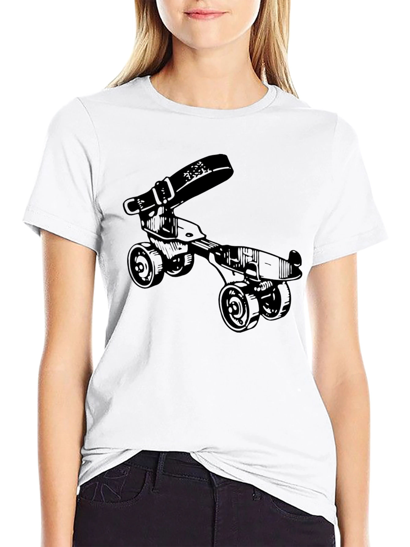 Black Novelty Roller Skate T-Shirt - Retro Style Black Tee view 9