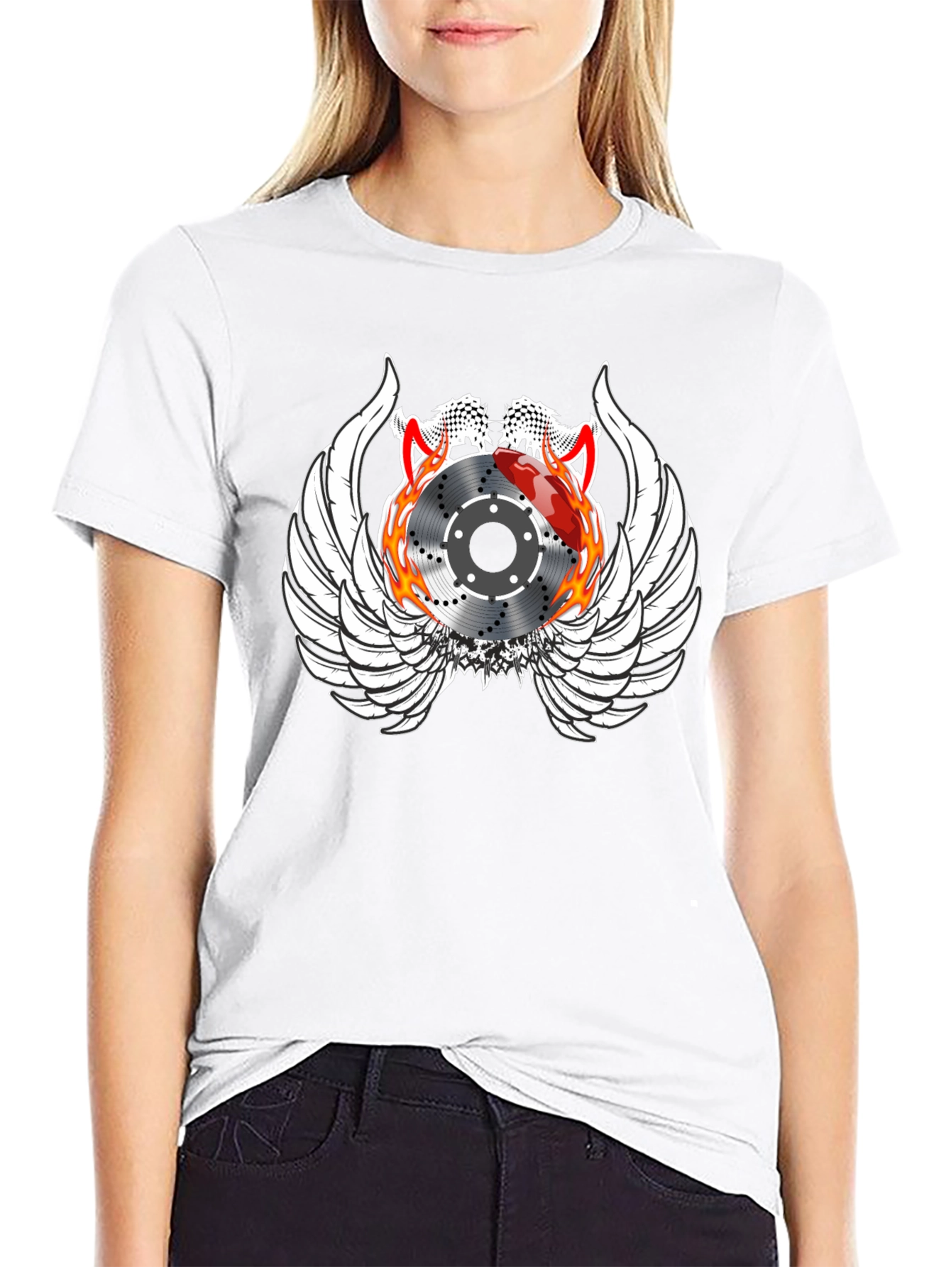 Black Racing Brake Disc Winged Graphic Tee view 9