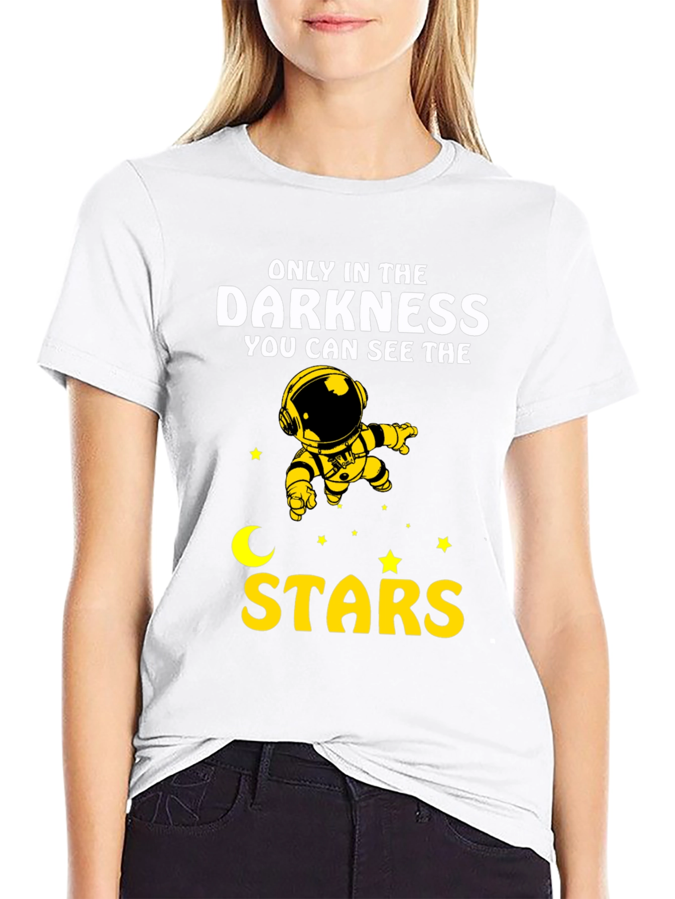 Black Darkness Stars Graphic T-Shirt - Astronaut Design view 9