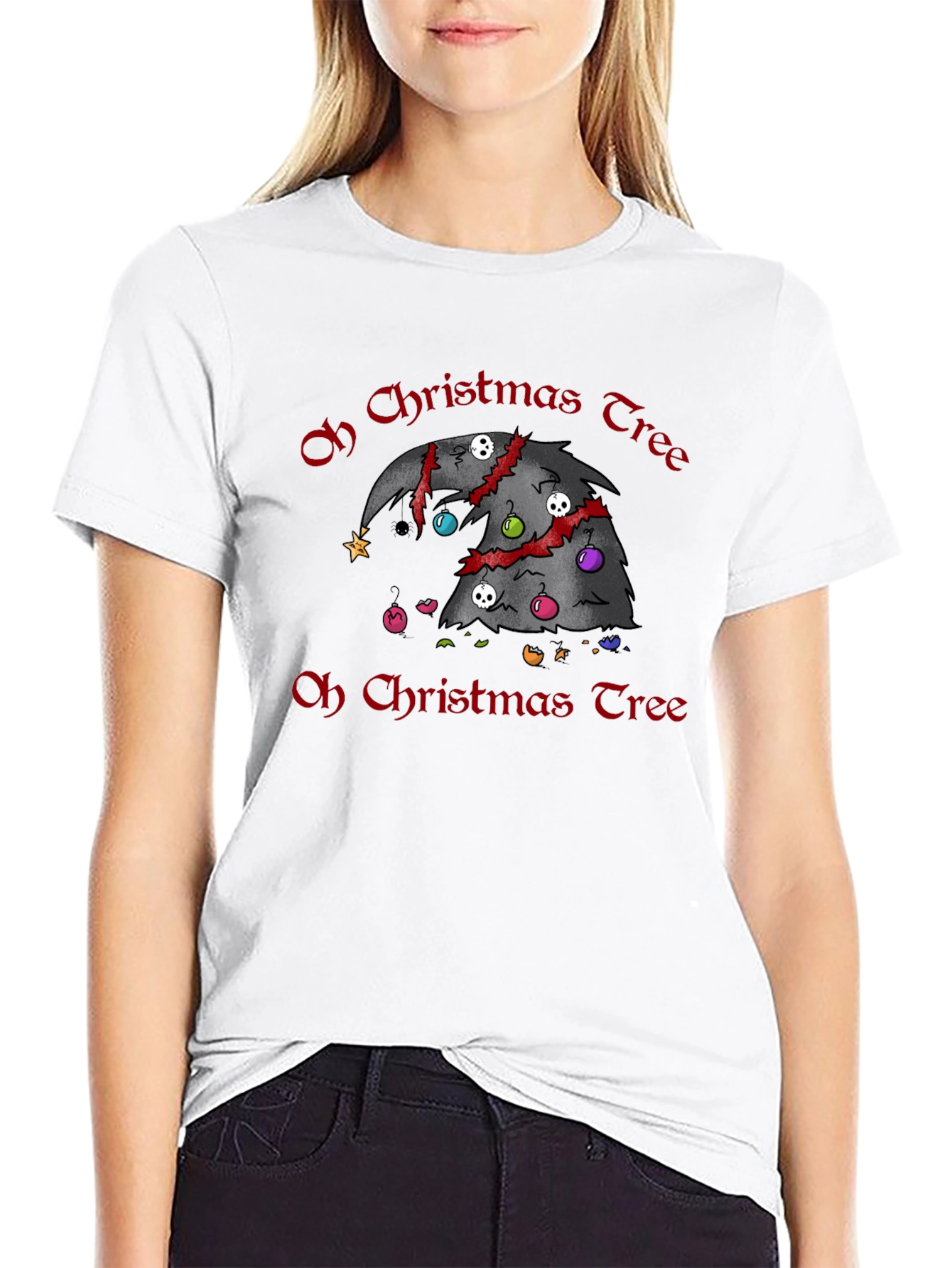 Black Gothic Christmas Tree T-Shirt - Horror Holiday Tee view 9