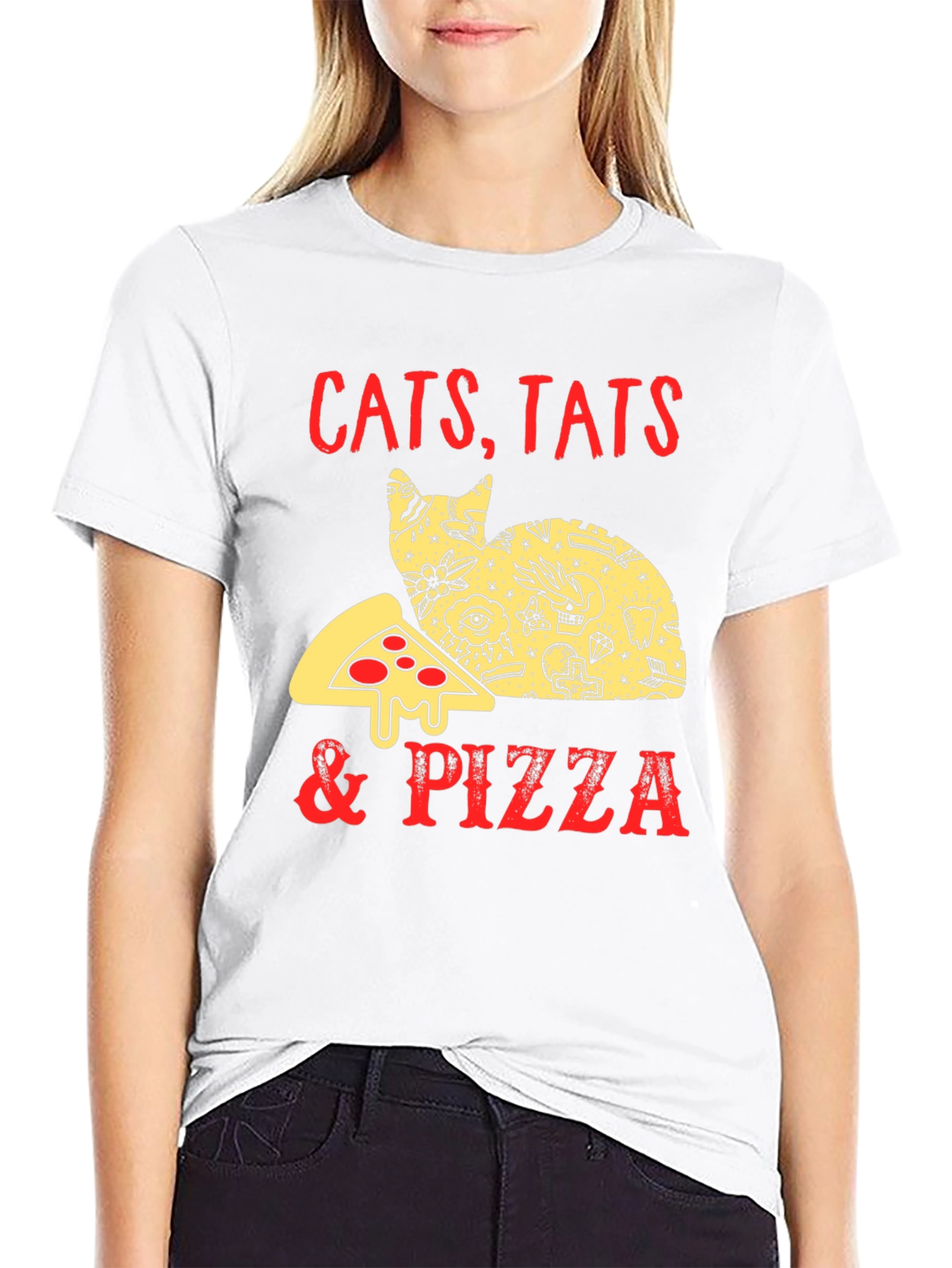 Black Cats Tats & Pizza Funny Graphic T-Shirt view 9
