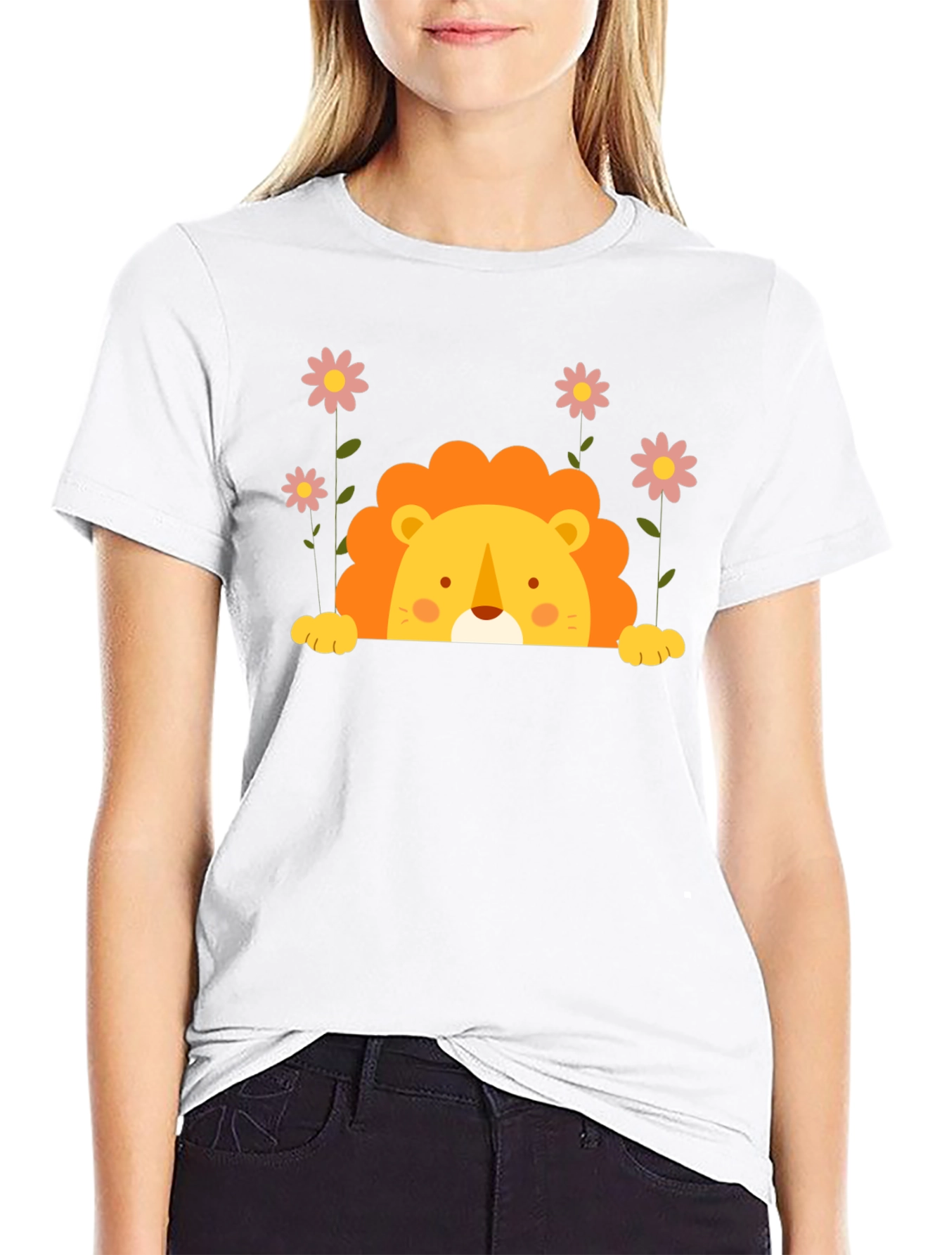 Black Cute Lion Graphic Tee - Black Unisex T-Shirt view 9