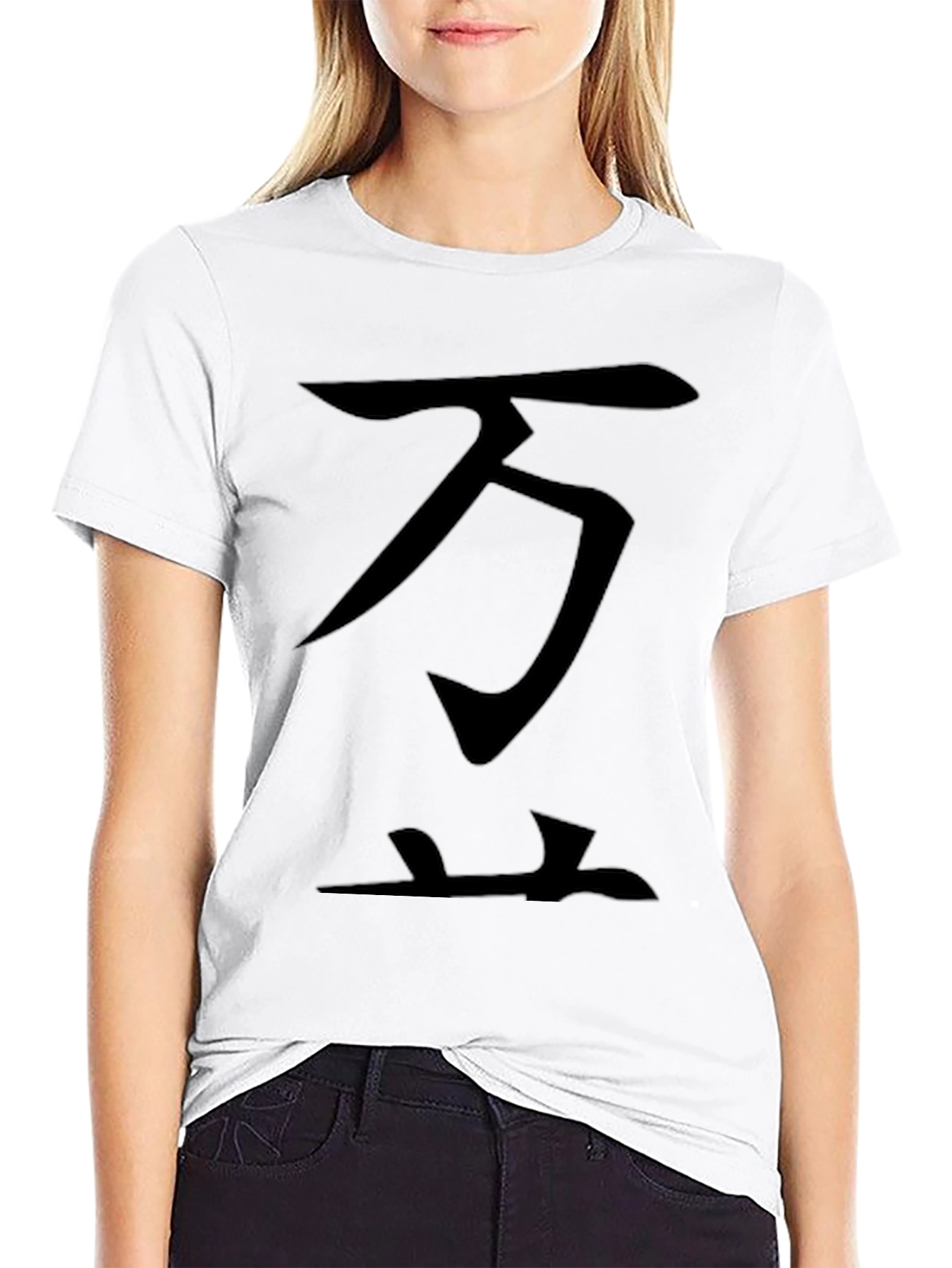 Black Black T-Shirt with Asian Character Design view 9