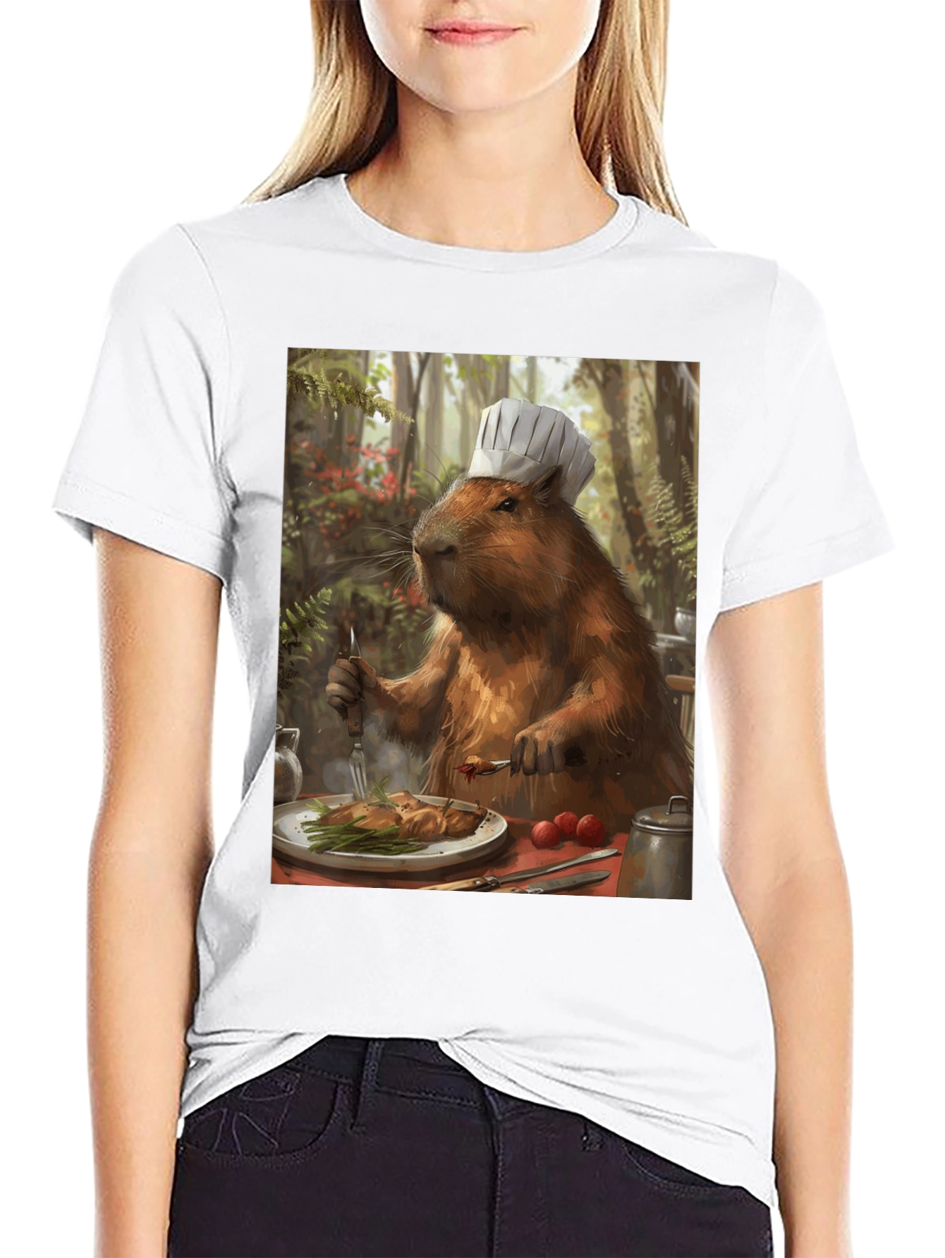 Black Chef Capybara T-Shirt - Humorous Animal Tee view 9
