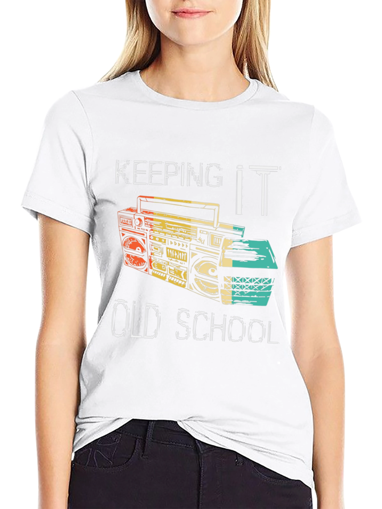 Black Keeping it Old School Retro Boombox Black T-Shirt view 9