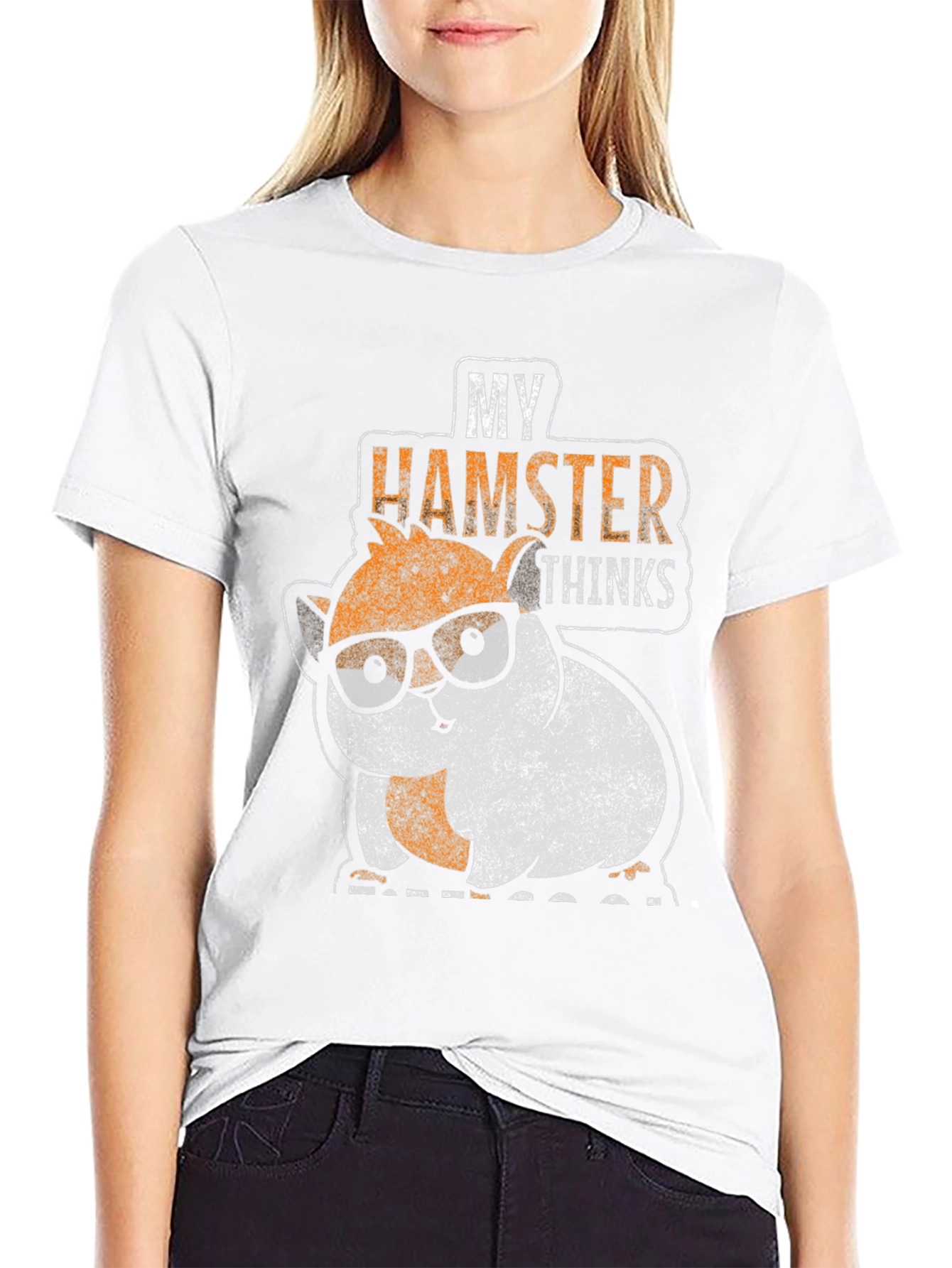 Black My Hamster Thinks Graphic Tee view 9