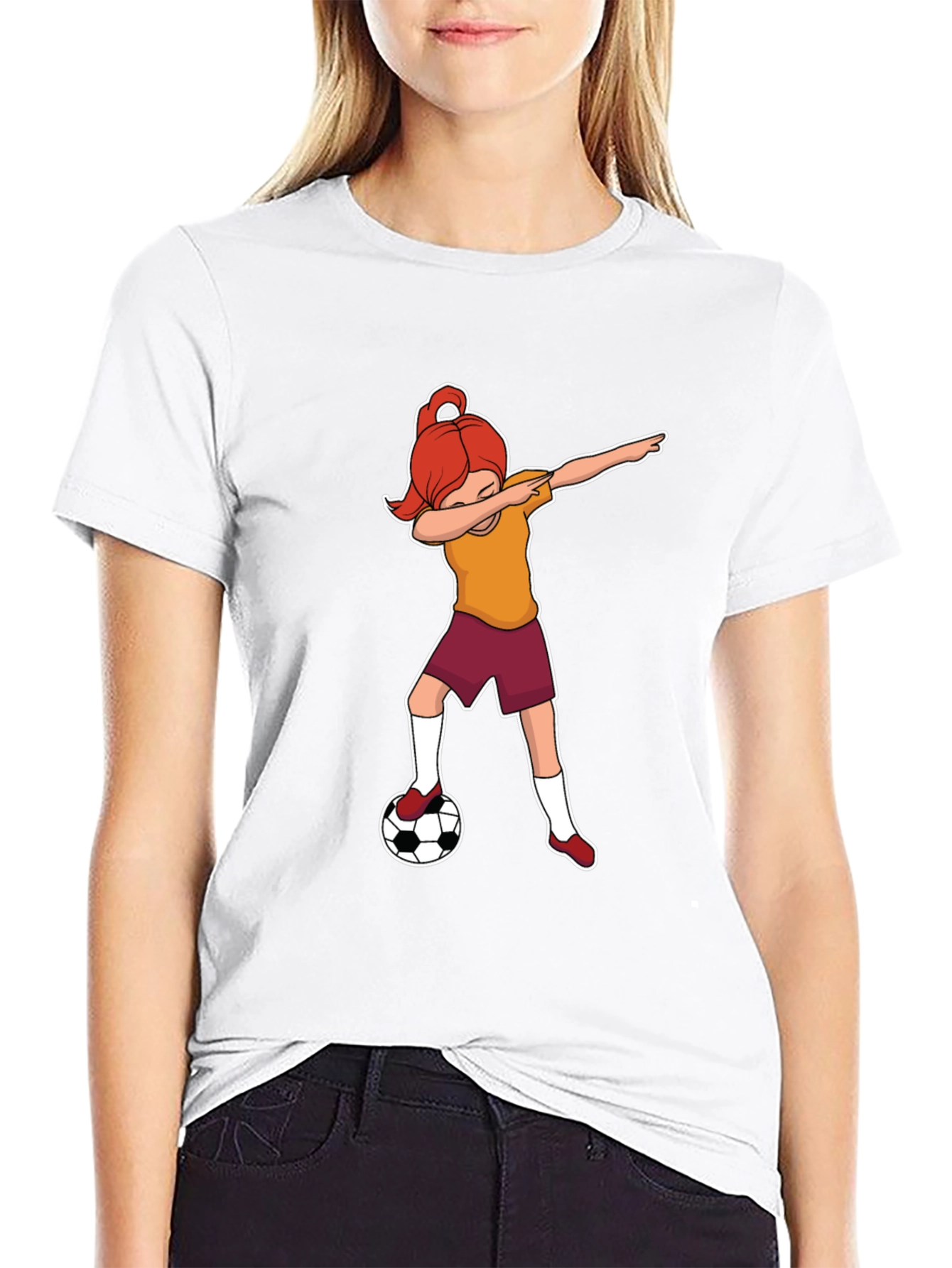 Black Soccer Dabbing Girl Graphic T-Shirt view 9