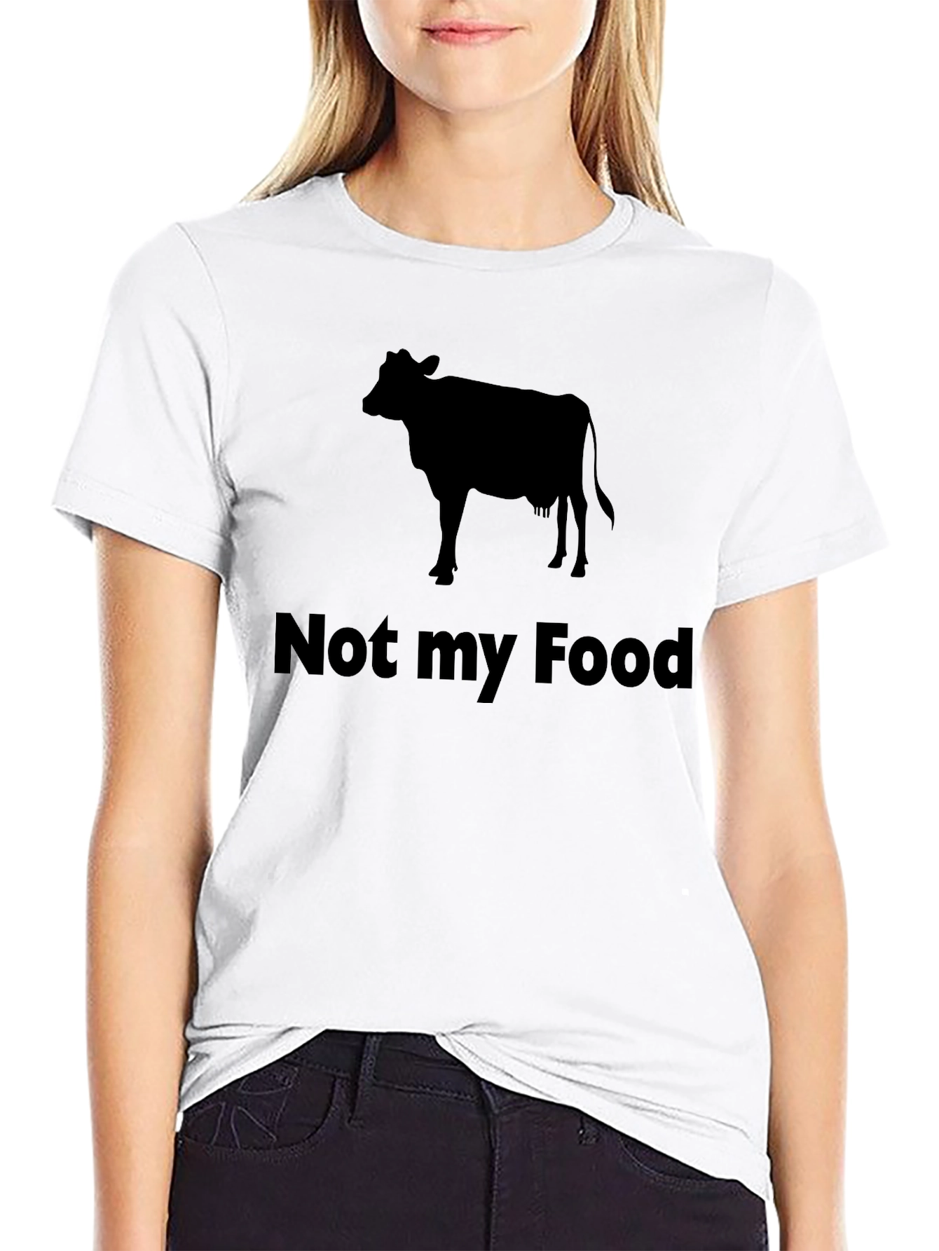 Black Vegan "Not My Food" Cow Graphic T-Shirt view 9