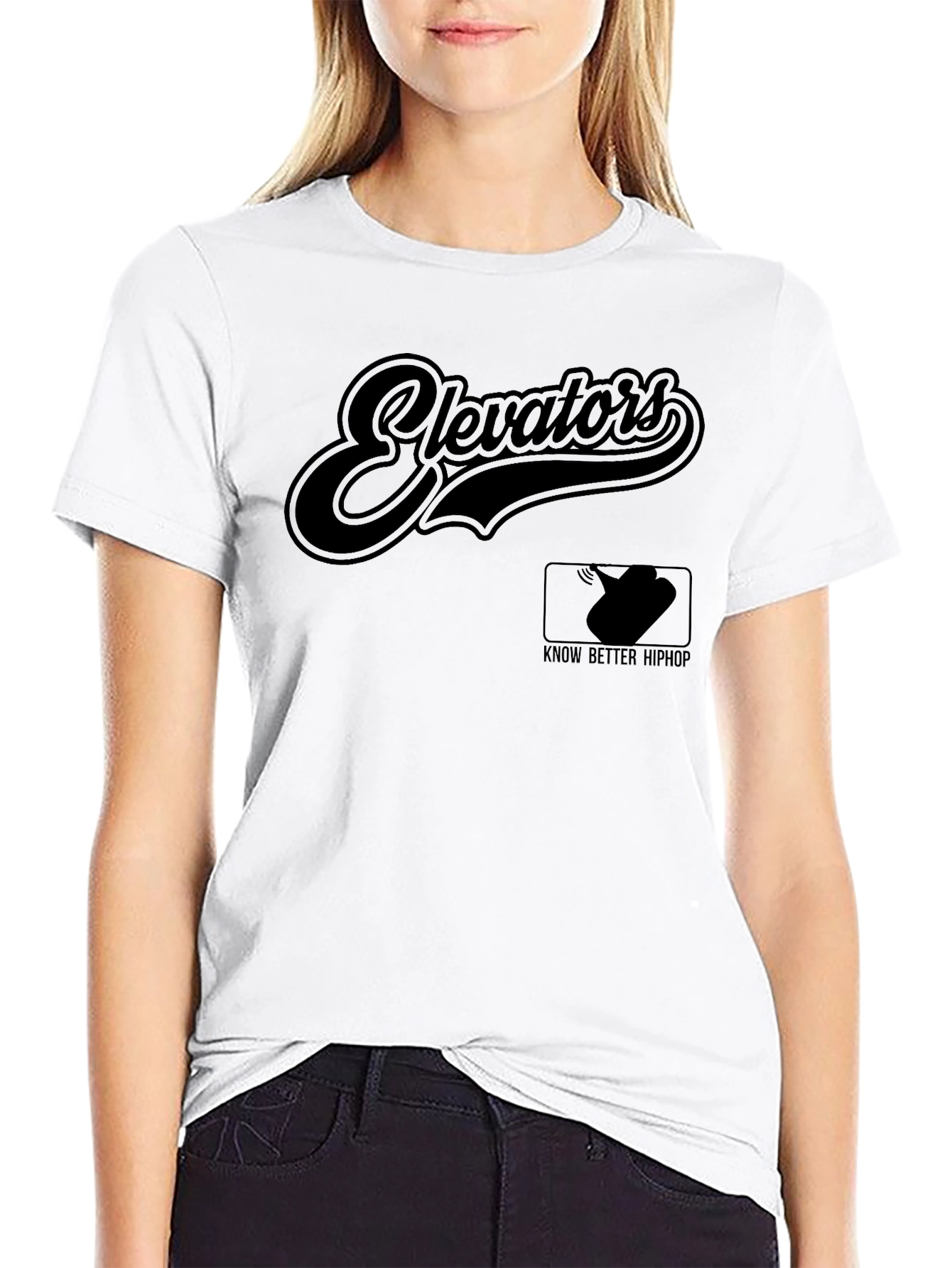 Black Elevators Hip Hop T-Shirt - Black Crew Neck Tee view 9