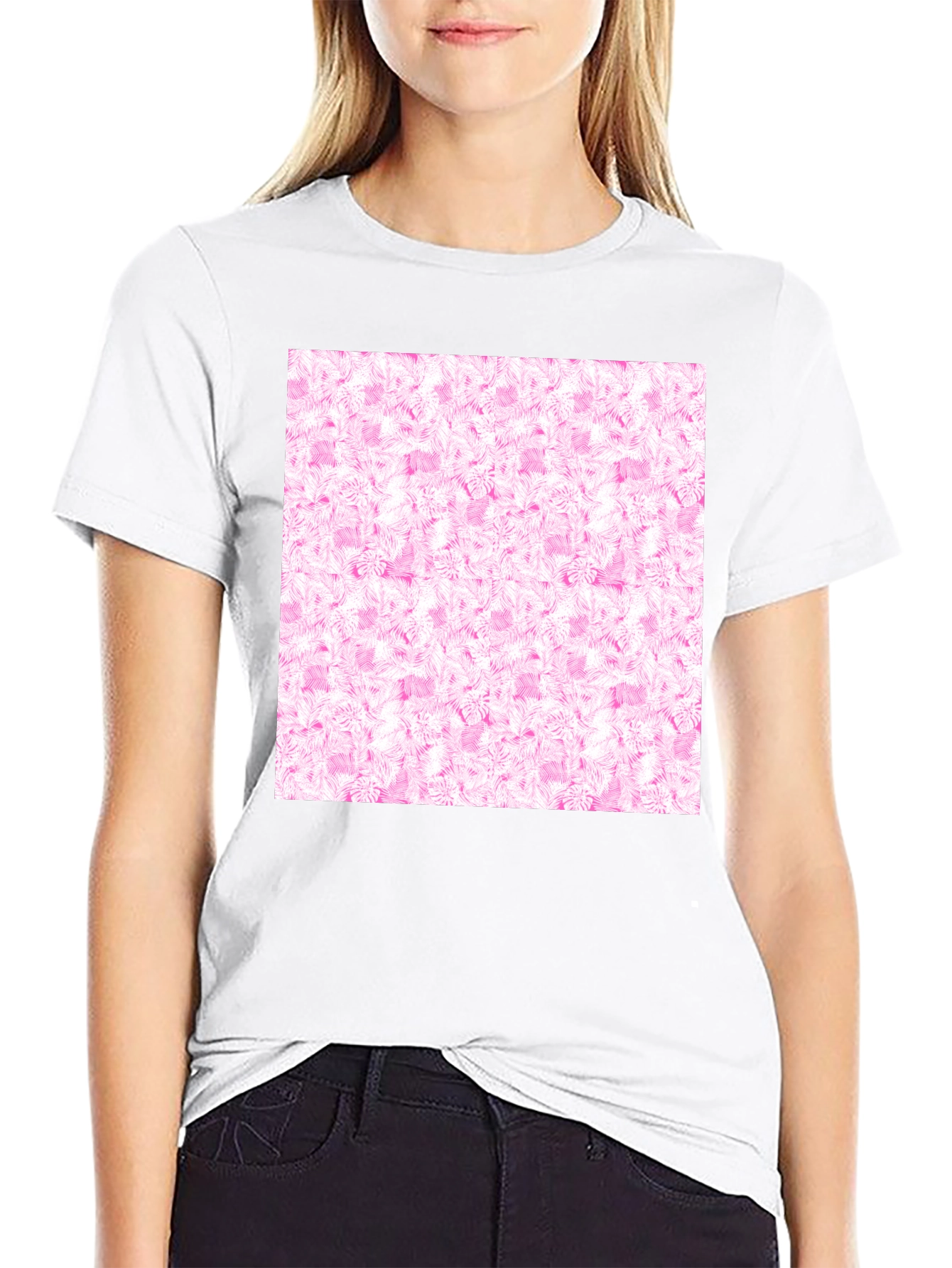 Black Black Tee with Pink Floral Pattern view 9