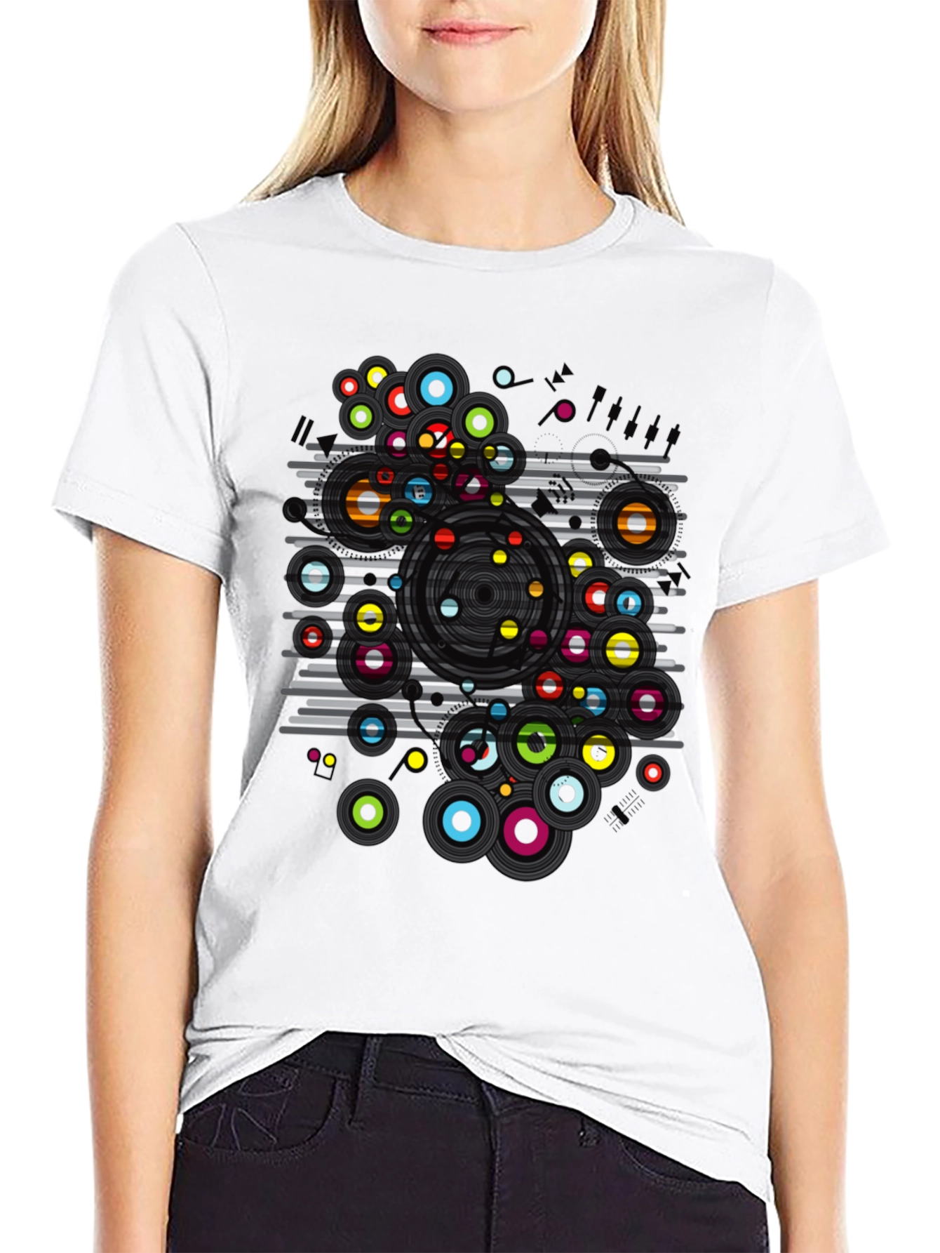 Black Abstract Circles Graphic T-Shirt - Modern Art Tee view 9