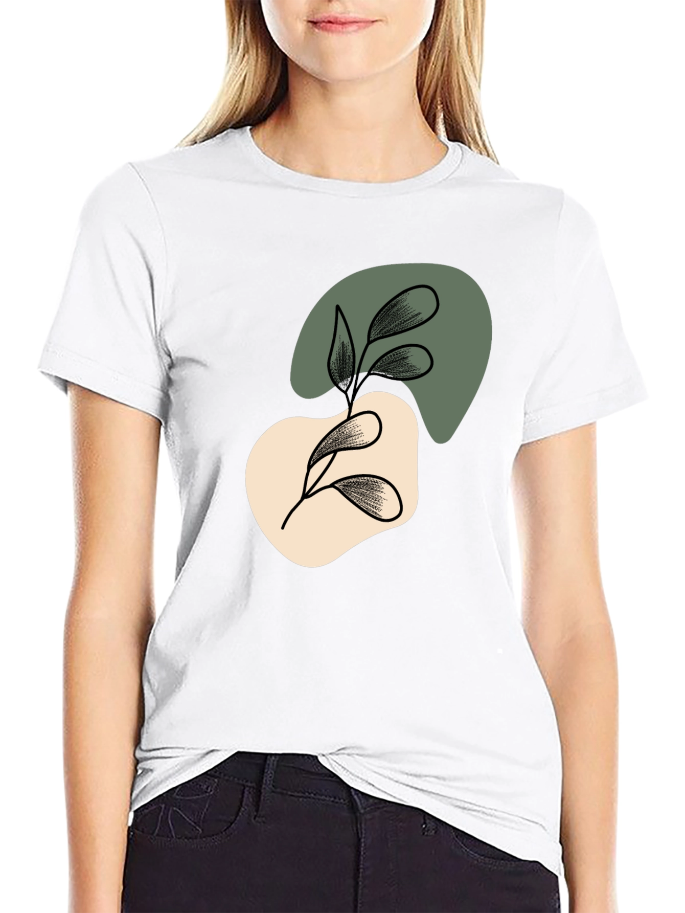 Abstract Leaf Graphic Black T-Shirt - 9