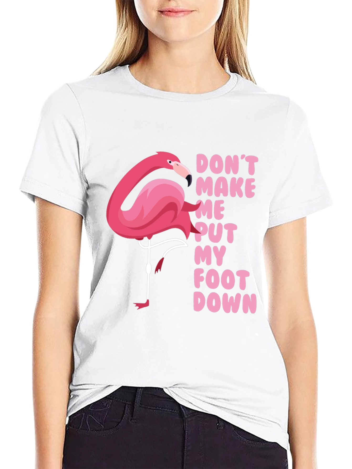 Black Funny Flamingo T-Shirt: Don't Make Me Put My Foot Down view 9