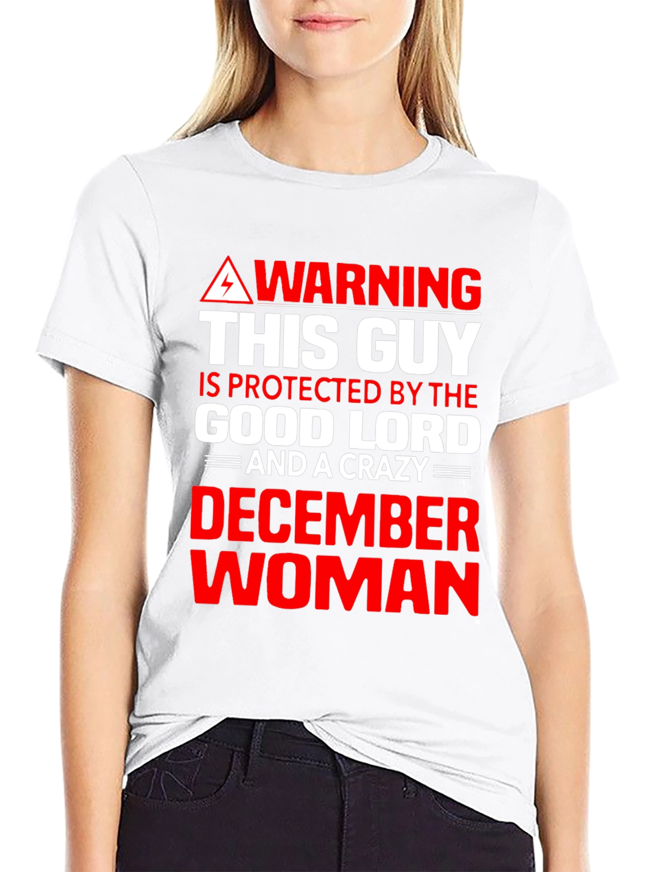 Black Warning: Protected By December Woman Graphic Tee view 9