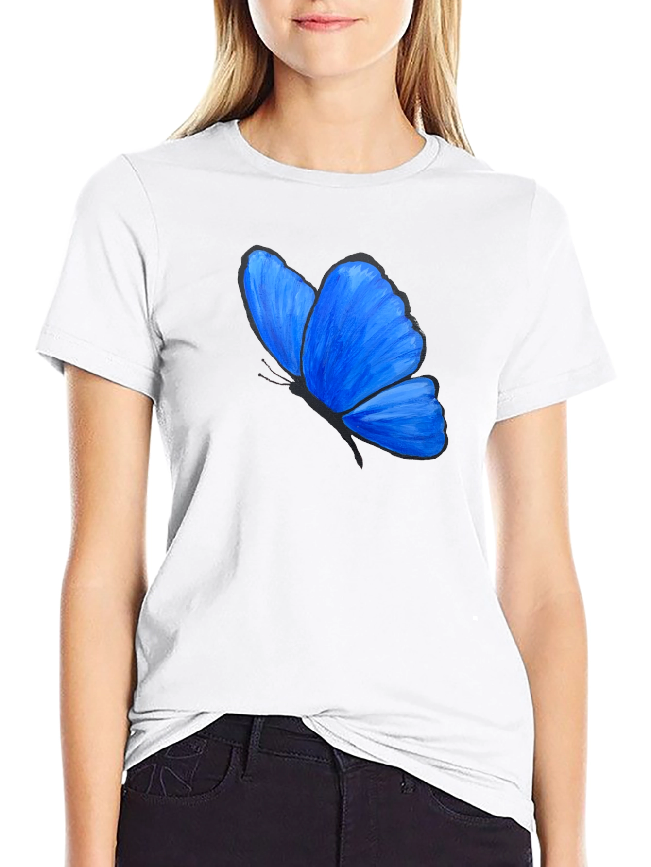 Black Blue Butterfly Graphic T-Shirt - Unisex view 9