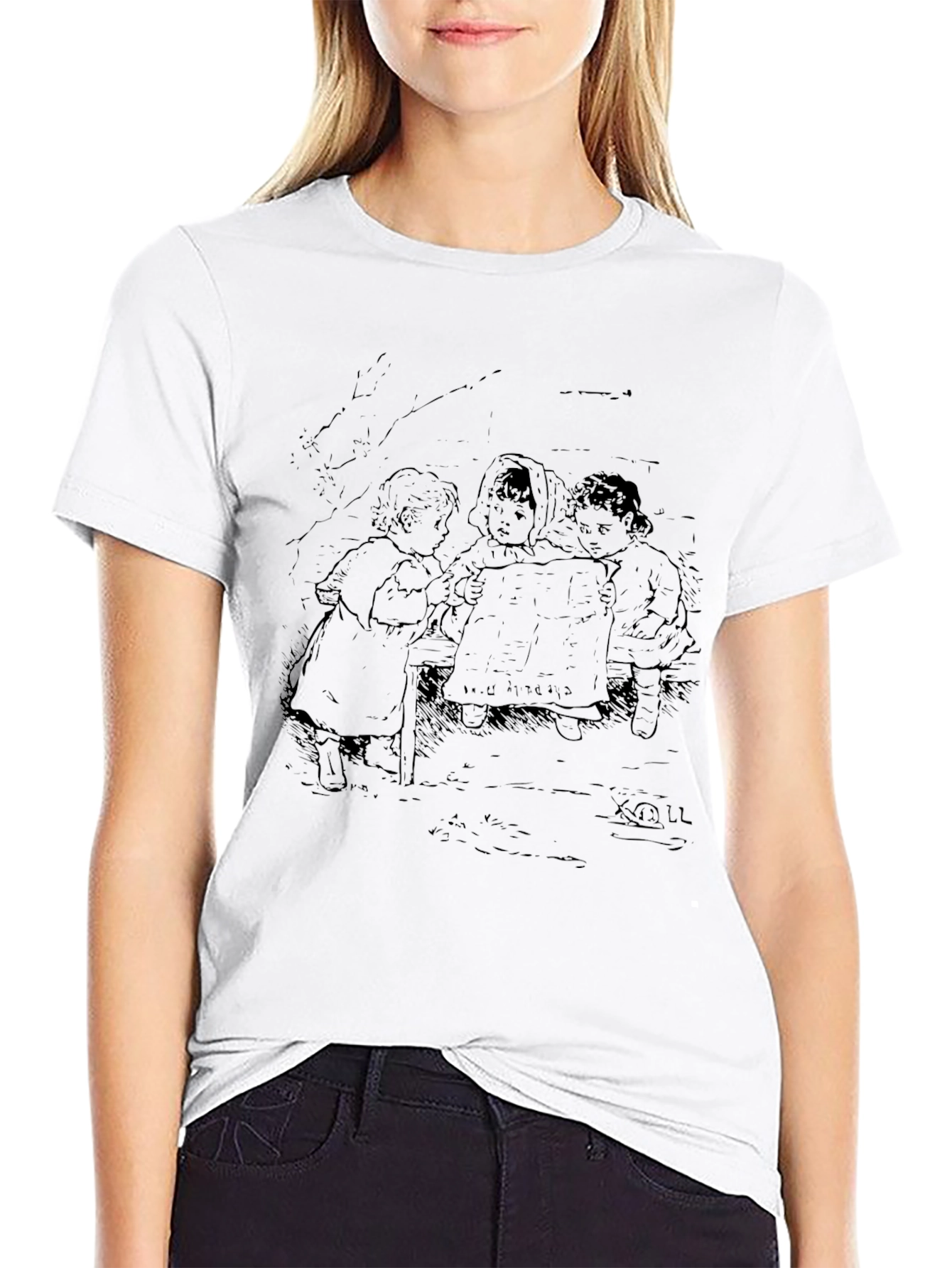 Black Vintage Children Illustration Black T-Shirt view 9
