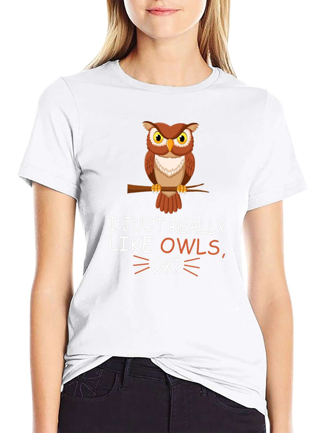 Black I Just Really Like Owls OK? T-Shirt view 9