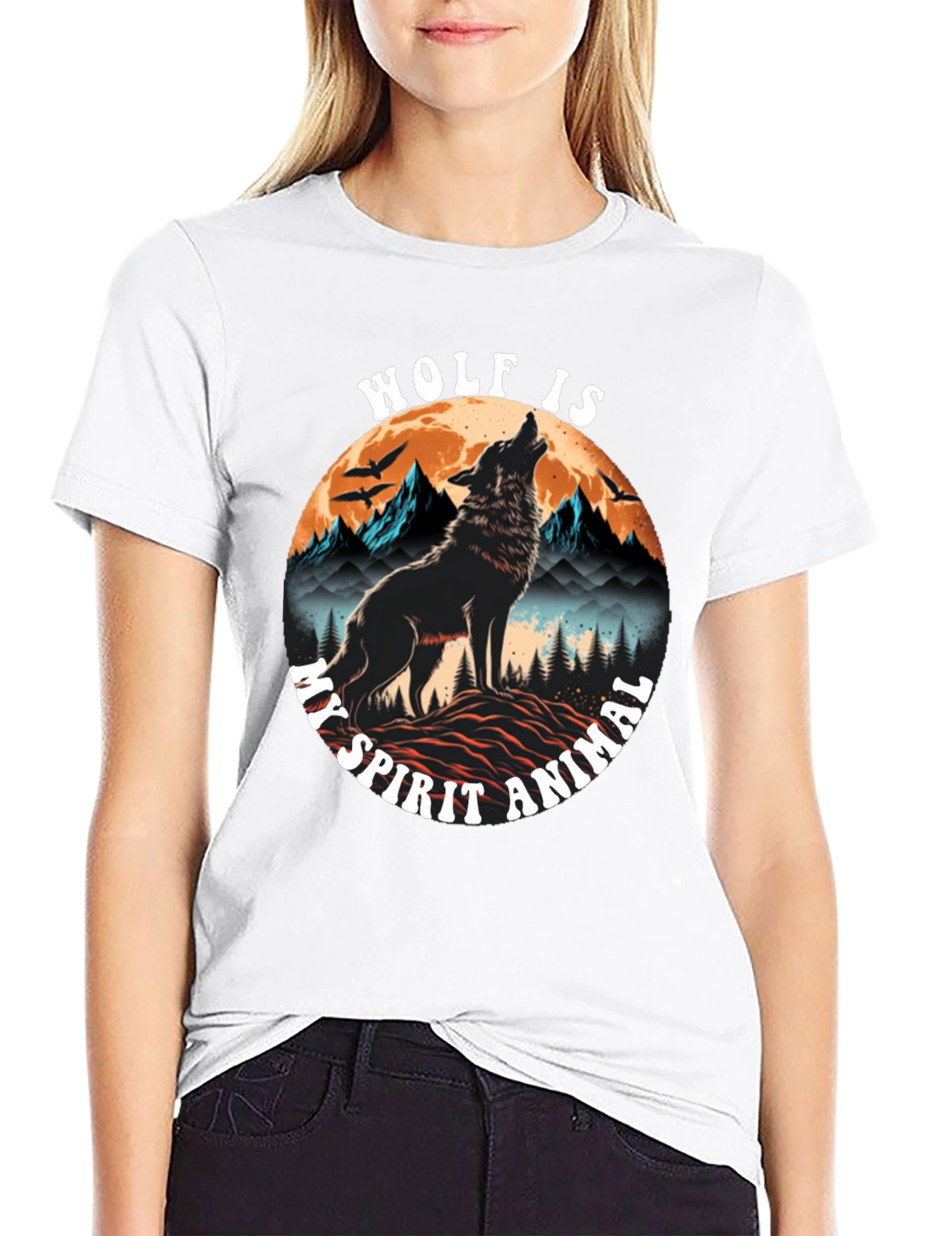 Black Wolf Spirit Animal Graphic Tee - Black Cotton Blend view 9