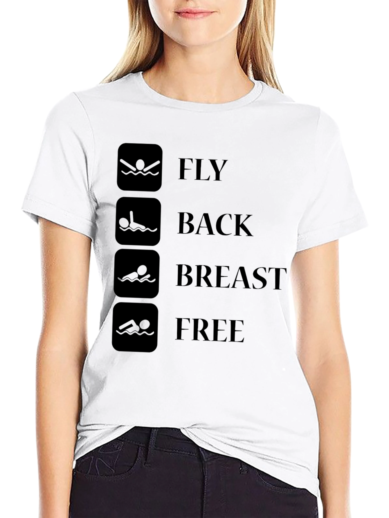 Black Swim Stroke Style T-Shirt - Fly Back Breast Free - Black view 9