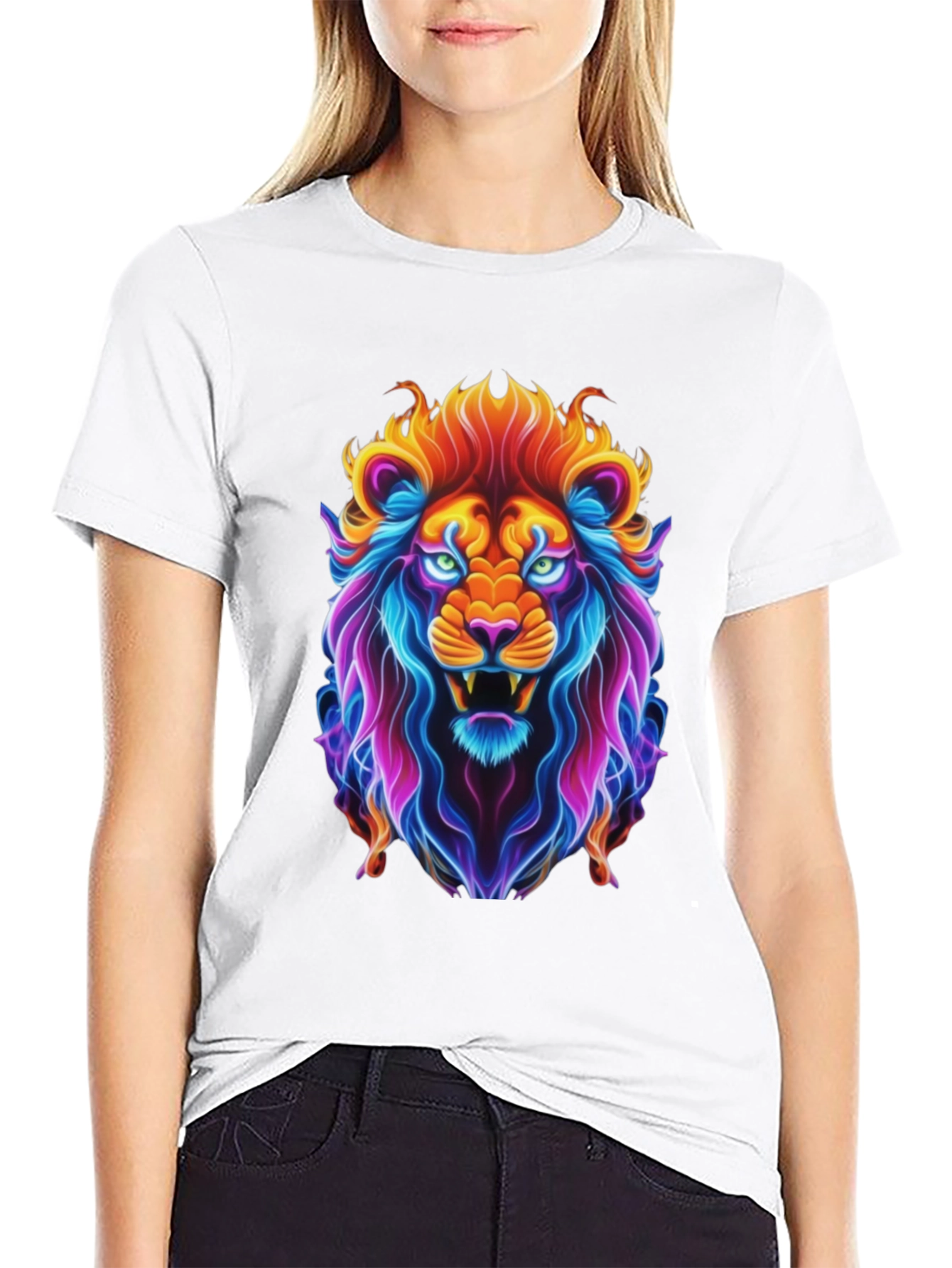 Black Neon Lion Graphic Tee - Bold Animal Print view 9