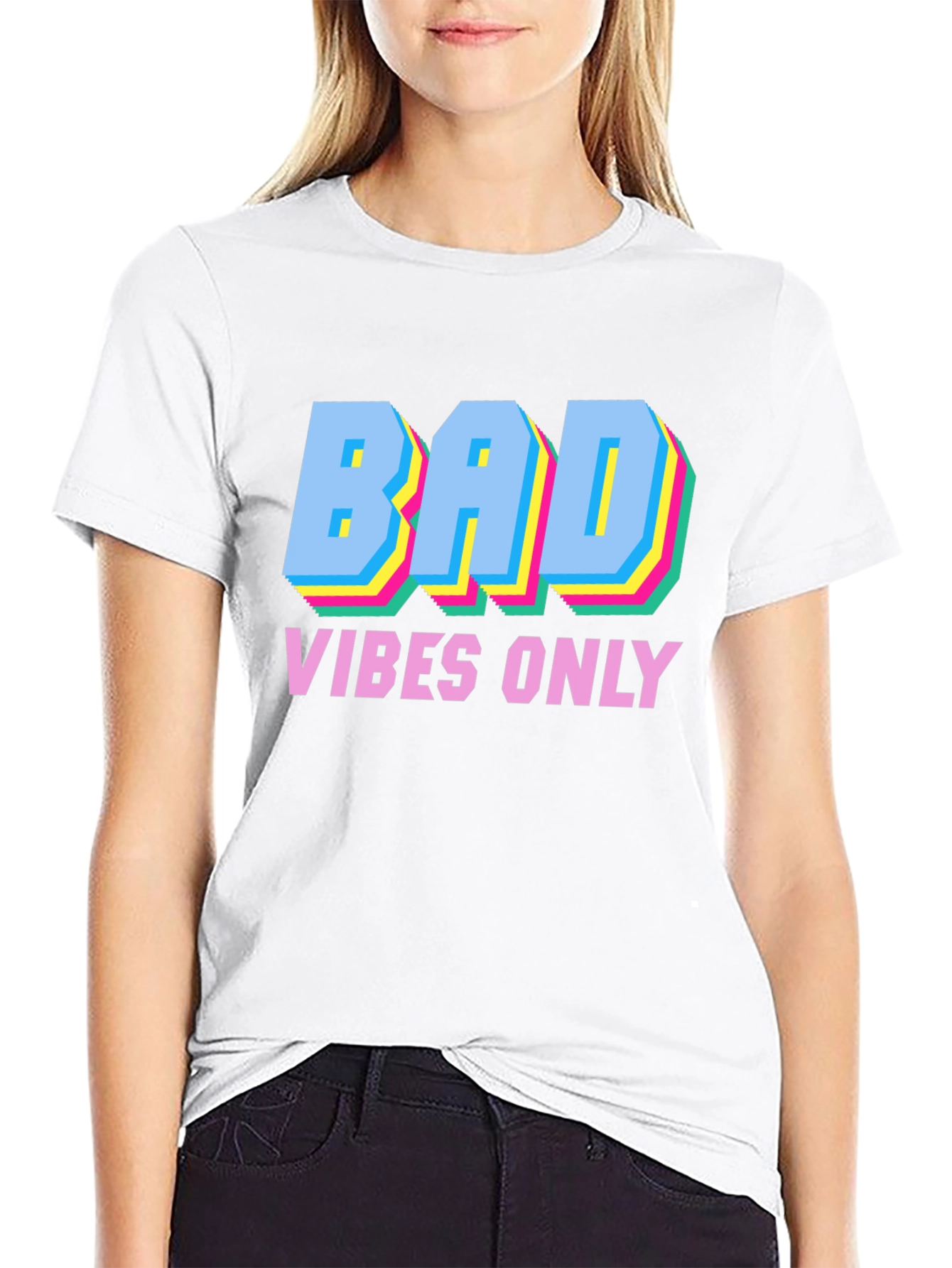Black Bad Vibes Only Graphic Tee - Trendy Crew Neck T-Shirt view 9