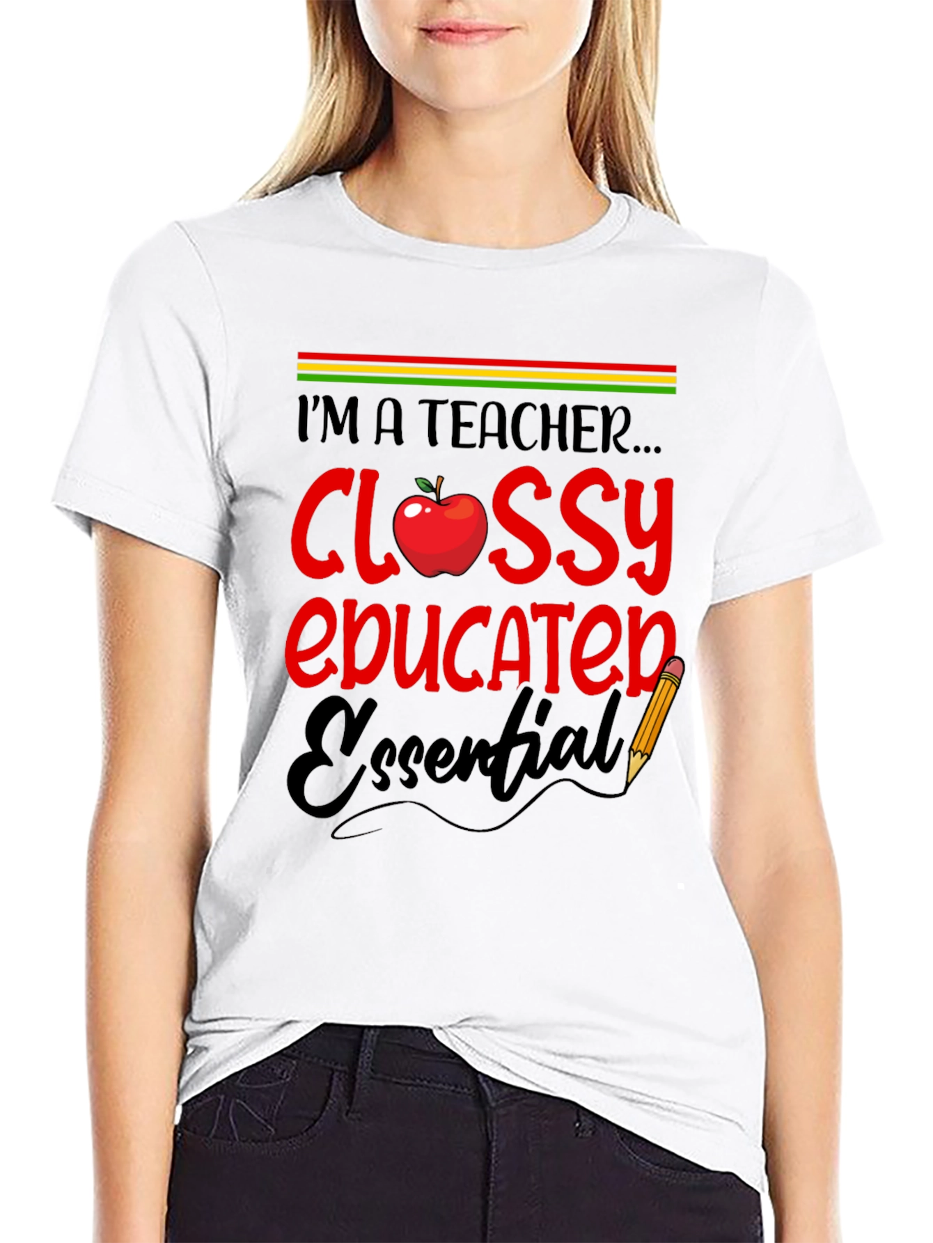 Black Teacher Glossy Educated Essential T-Shirt view 9