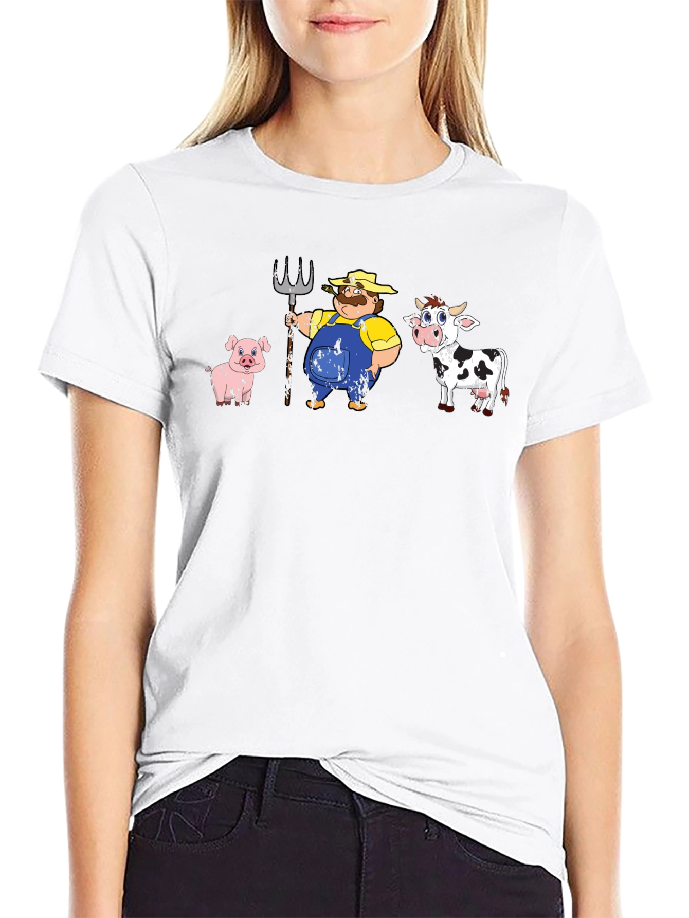 Black Cartoon Farm Animals T-Shirt view 9