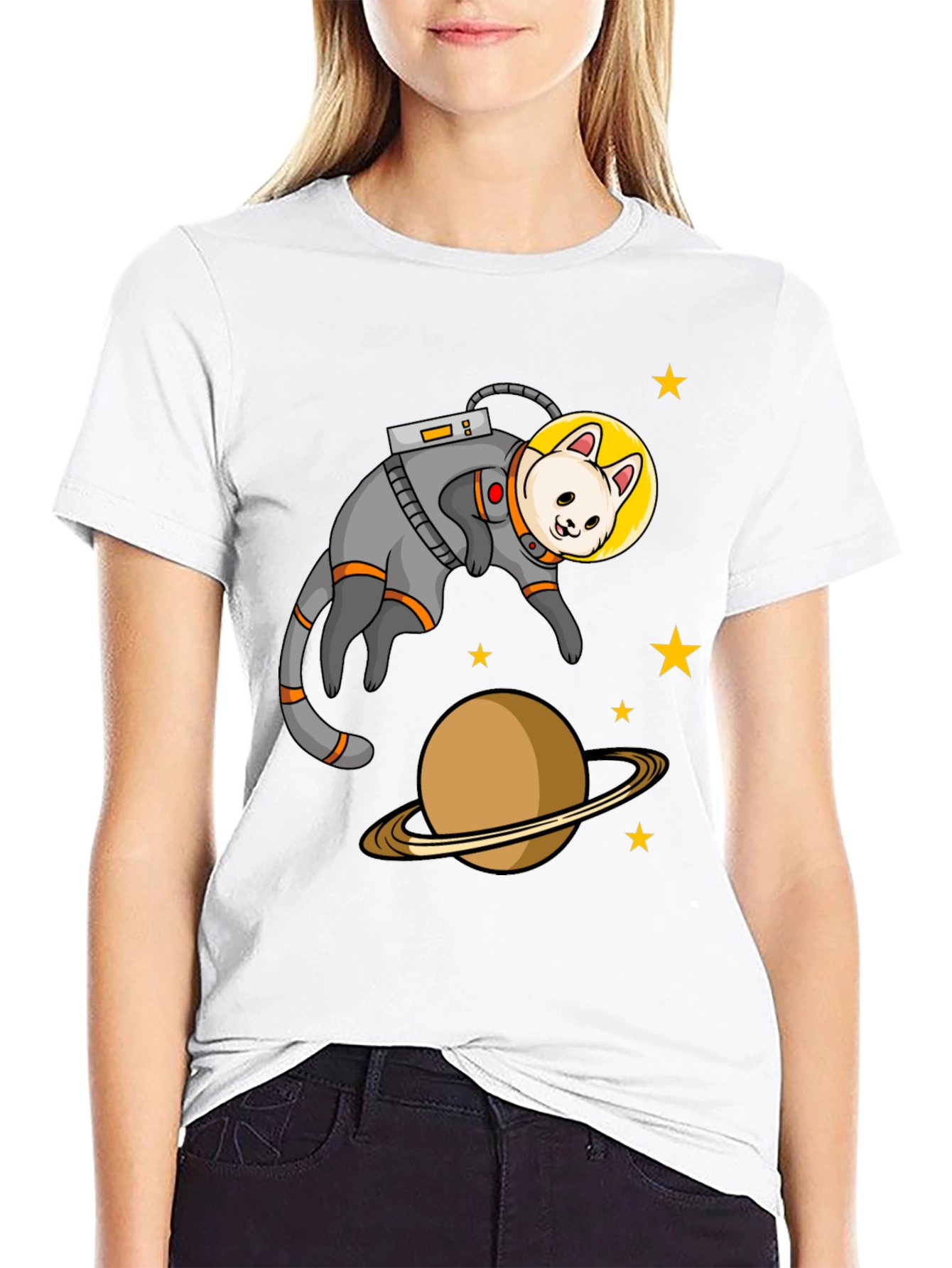 Black Astronaut Cat Black T-Shirt view 9