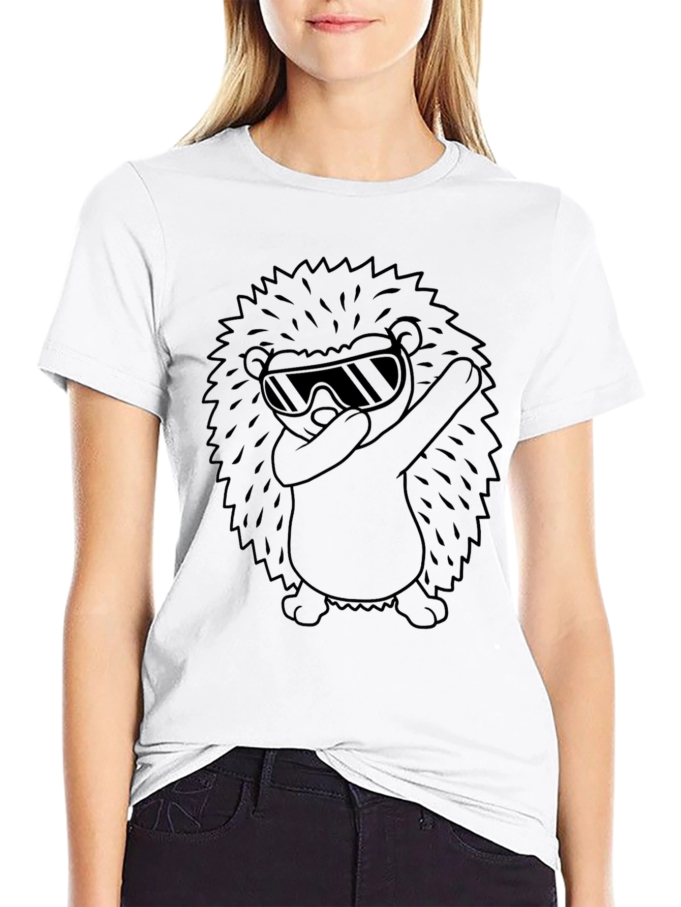 Black Cool Hedgehog Dabbing Graphic Tee - Black Cotton T-Shirt view 9