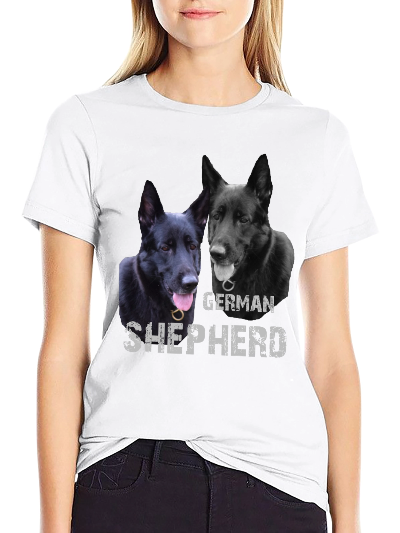 Black German Shepherd Dog Graphic Print Black T-Shirt view 9