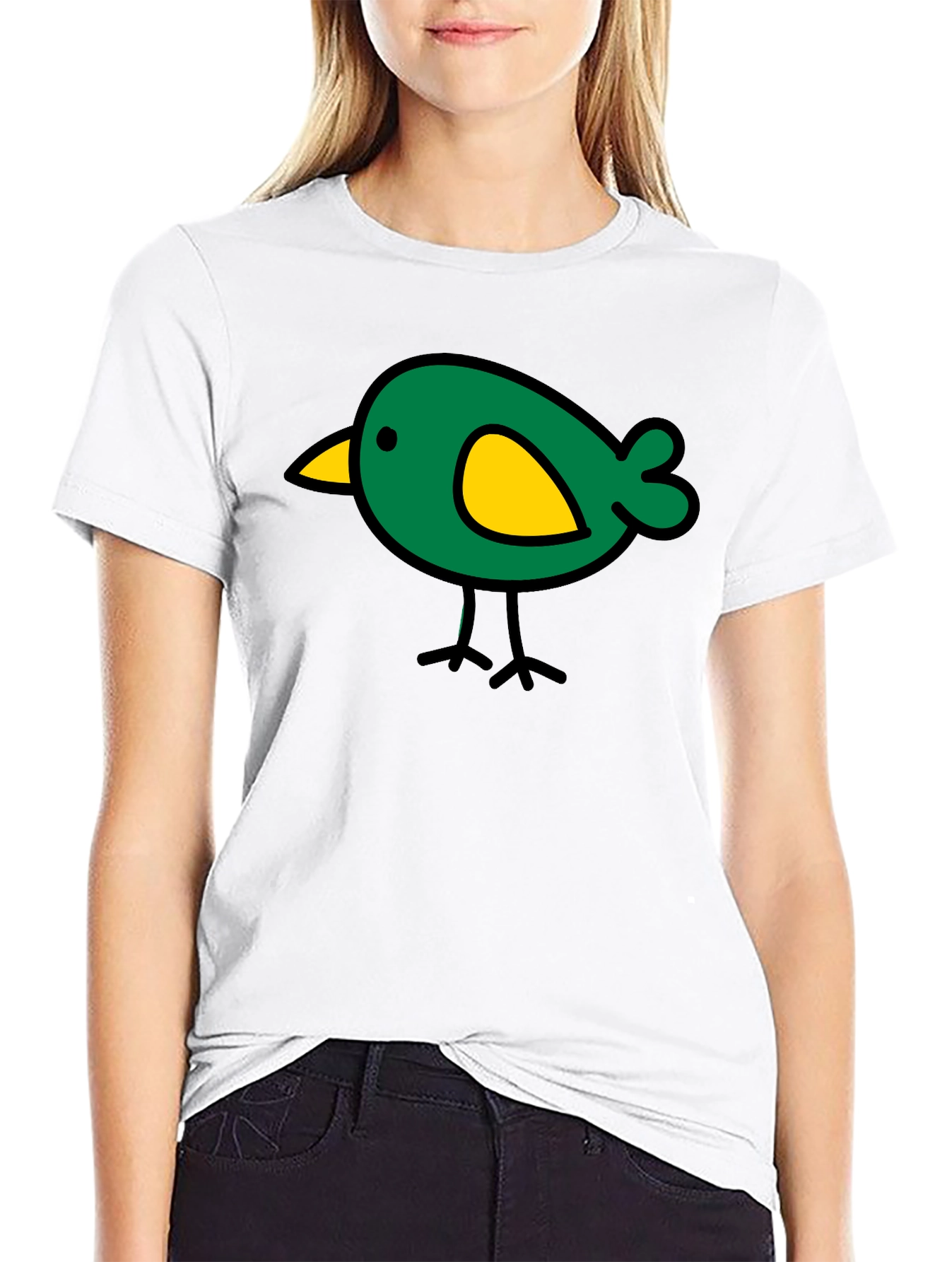 Black Cute Bird Graphic Tee - Black Cotton Casual T-Shirt view 9