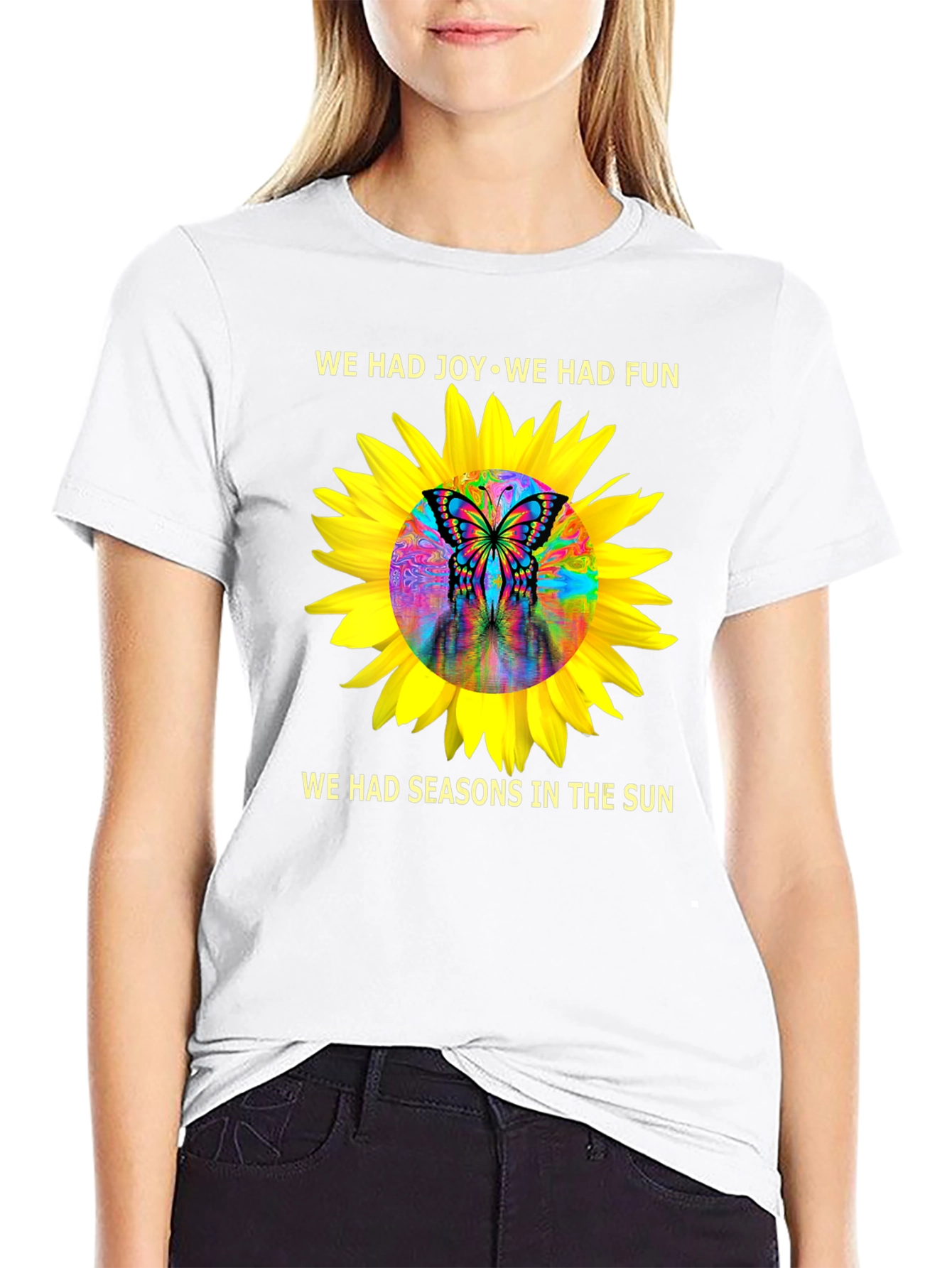 Black Joy & Fun Sunflower Butterfly Graphic Tee view 9