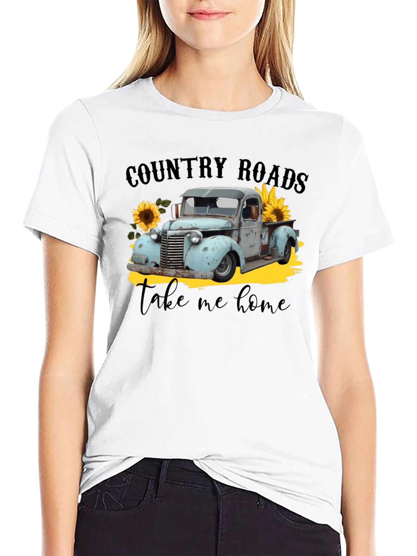 Country Roads Take Me Home Black Graphic Tee - 9