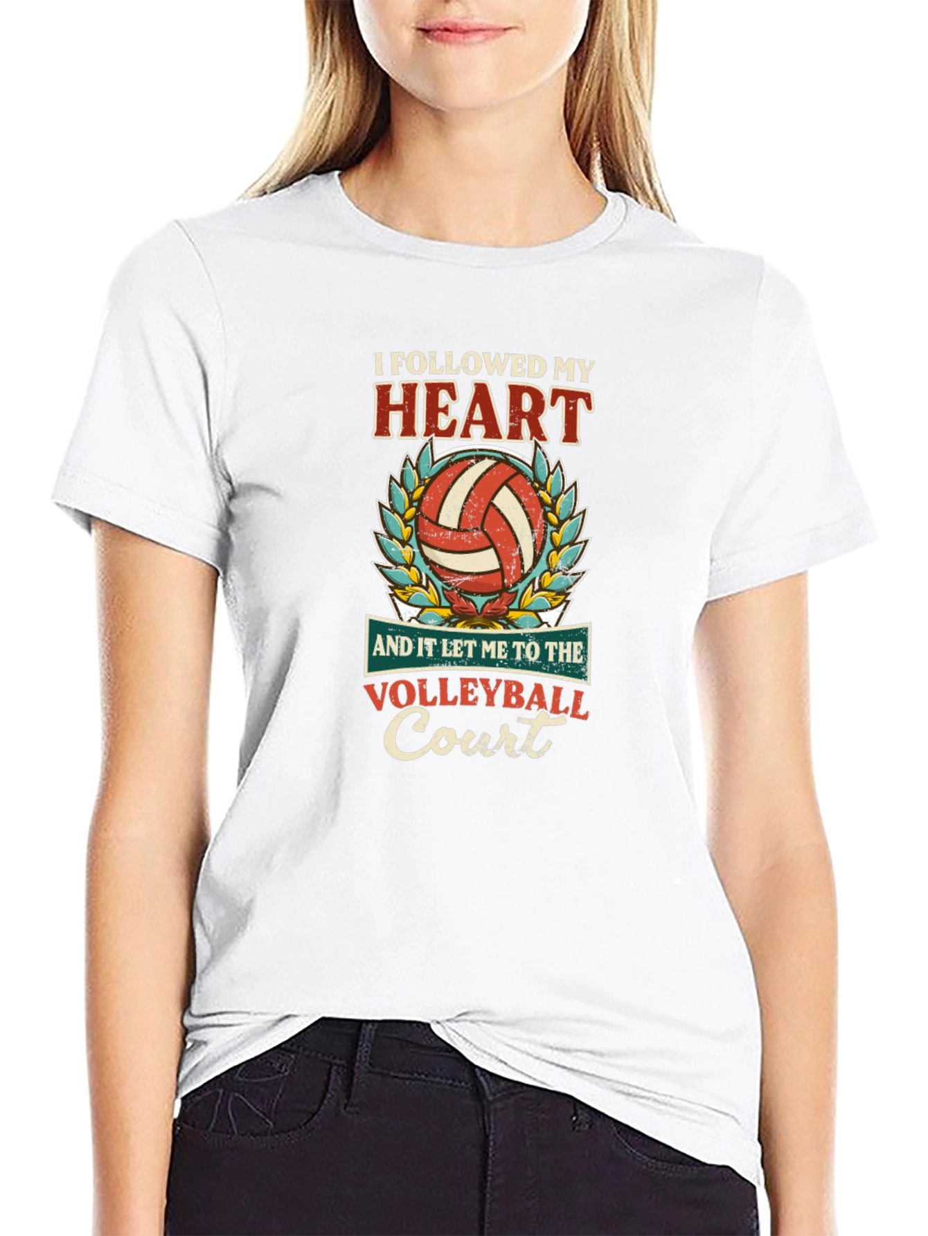 Black Volleyball Heart Court Graphic Tee view 9