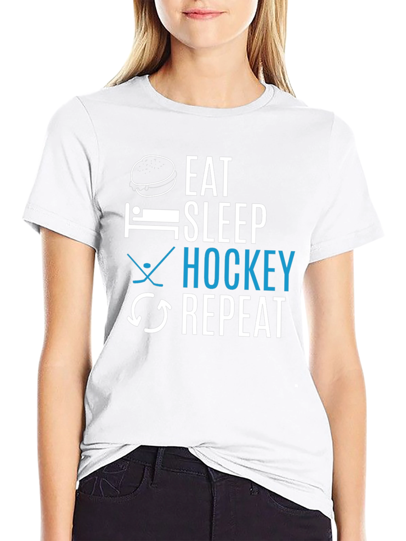 Black Eat Sleep Hockey Repeat Graphic Tee view 9