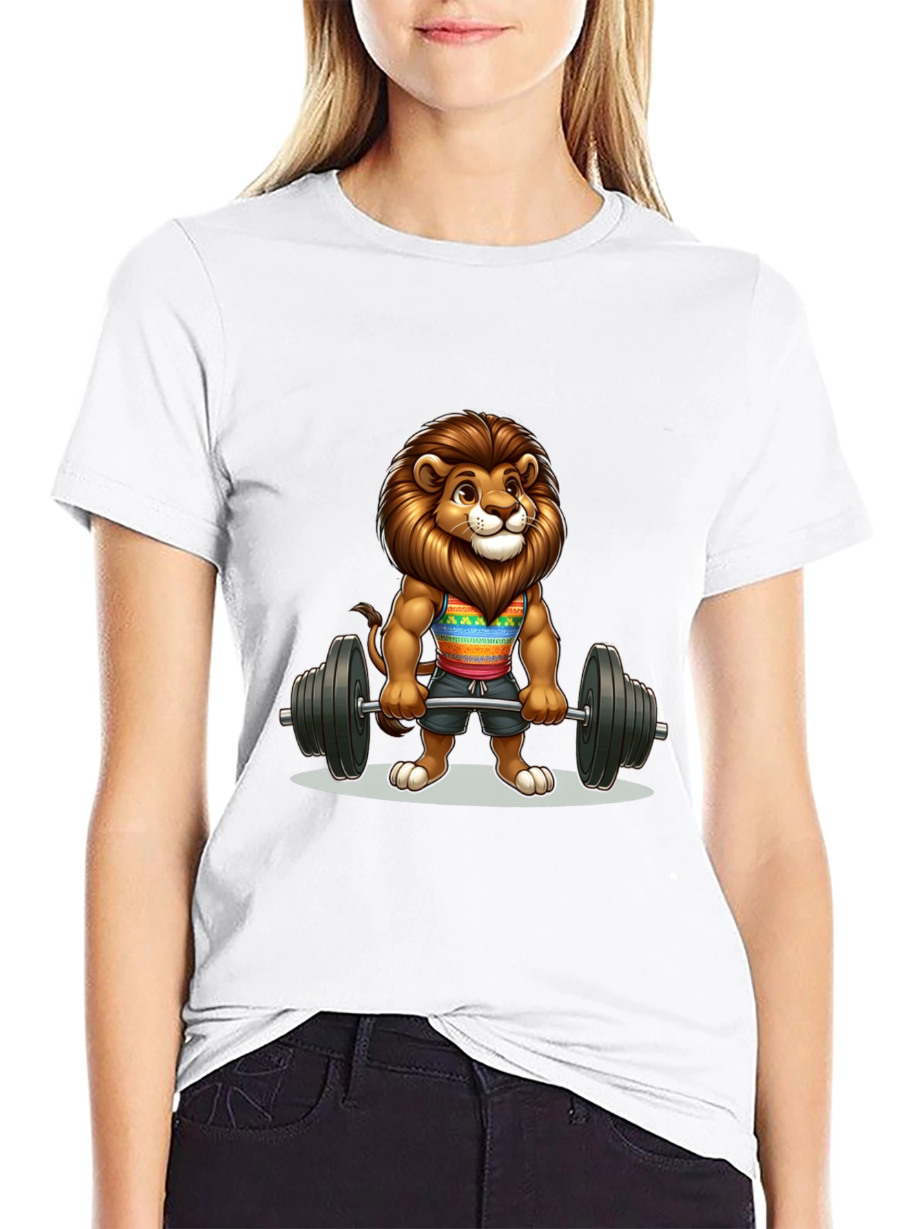 Black Lion Gym T-Shirt - Cartoon Animal Workout Tee view 9