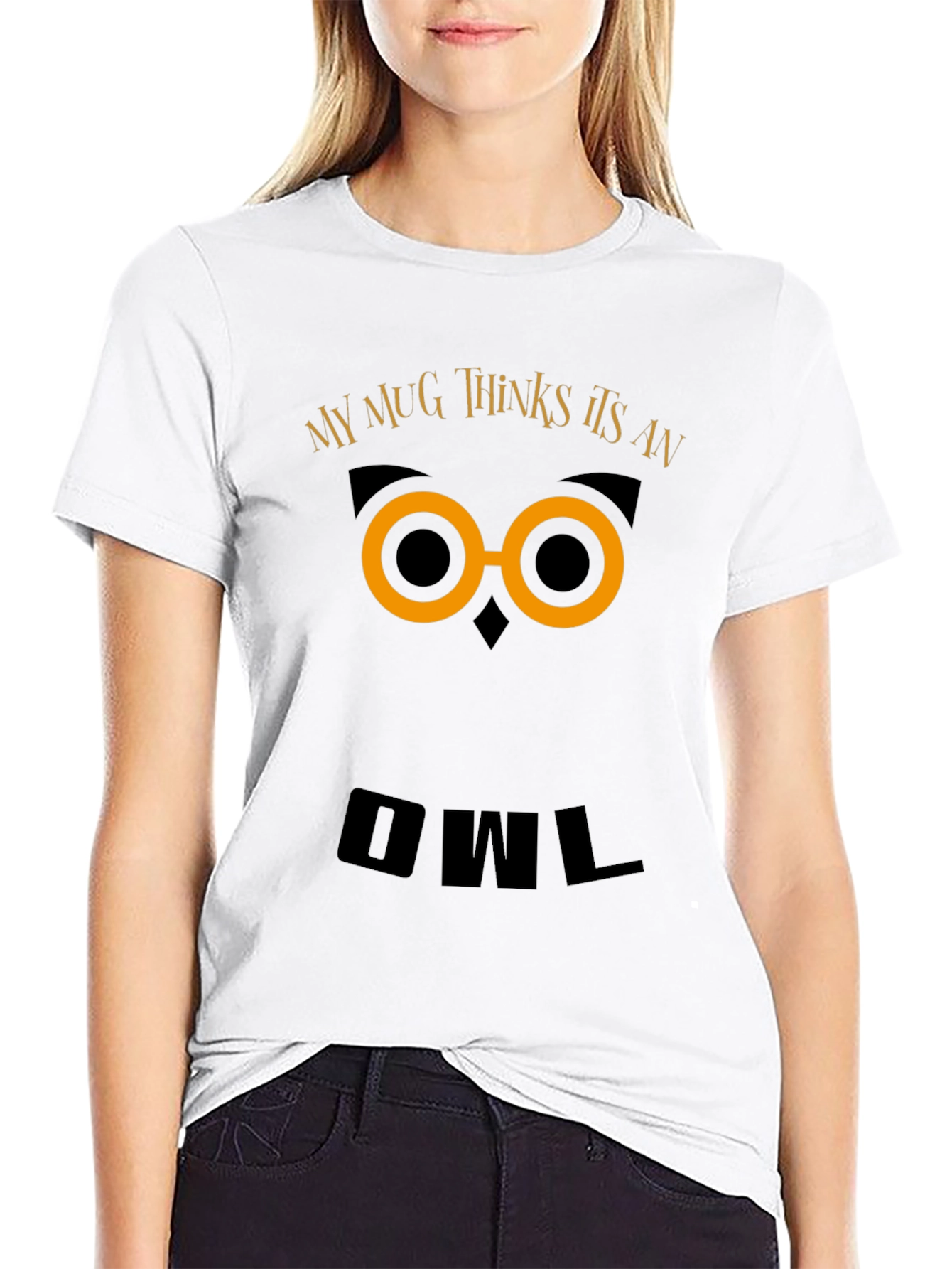 Black Funny Owl Graphic T-Shirt - My Mug Thinks It's An Owl view 9