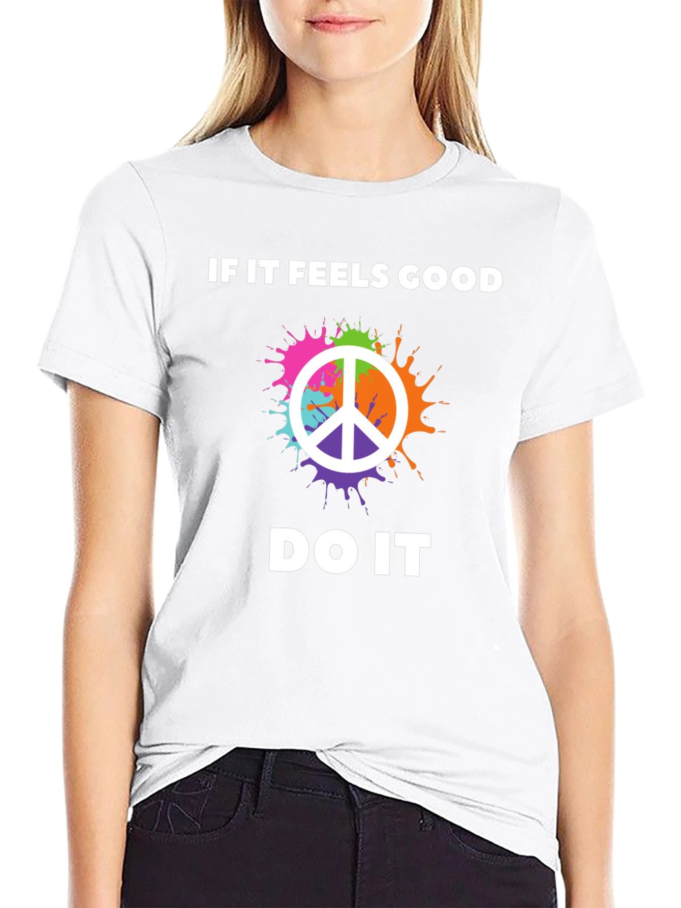 Black If It Feels Good Peace Sign Graphic T-Shirt view 9