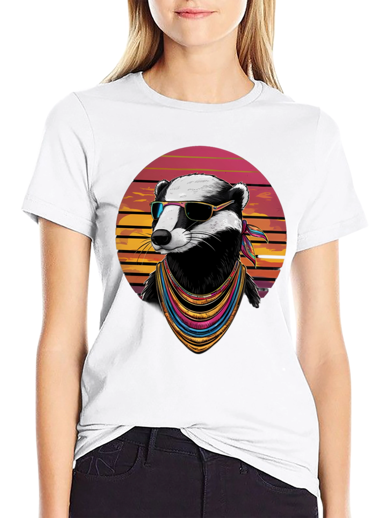 Black Cool Badger Graphic Tee - Retro Animal Shirt view 9