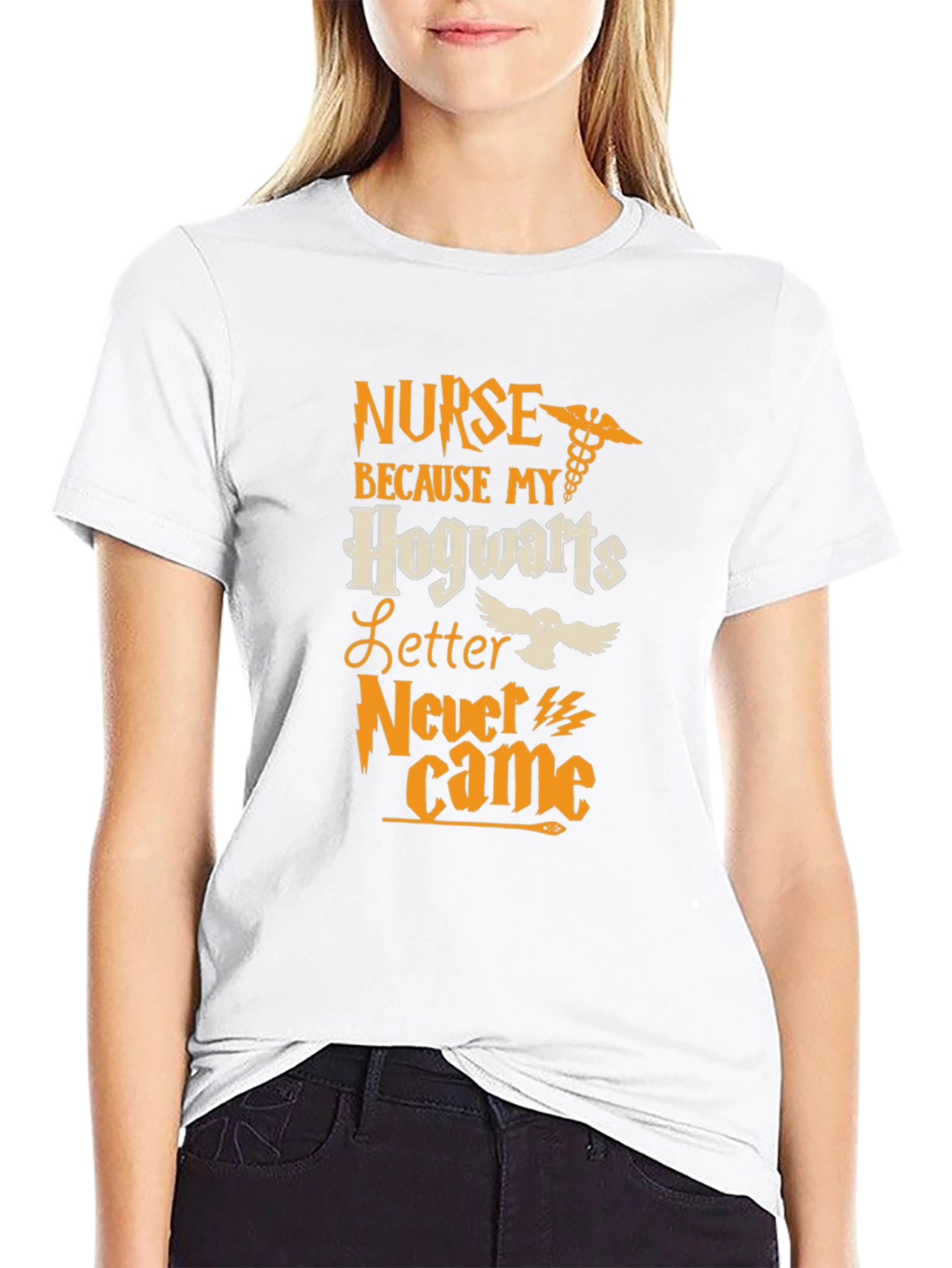 Black Nurse Hogwarts Letter T-Shirt - Black Cotton view 9