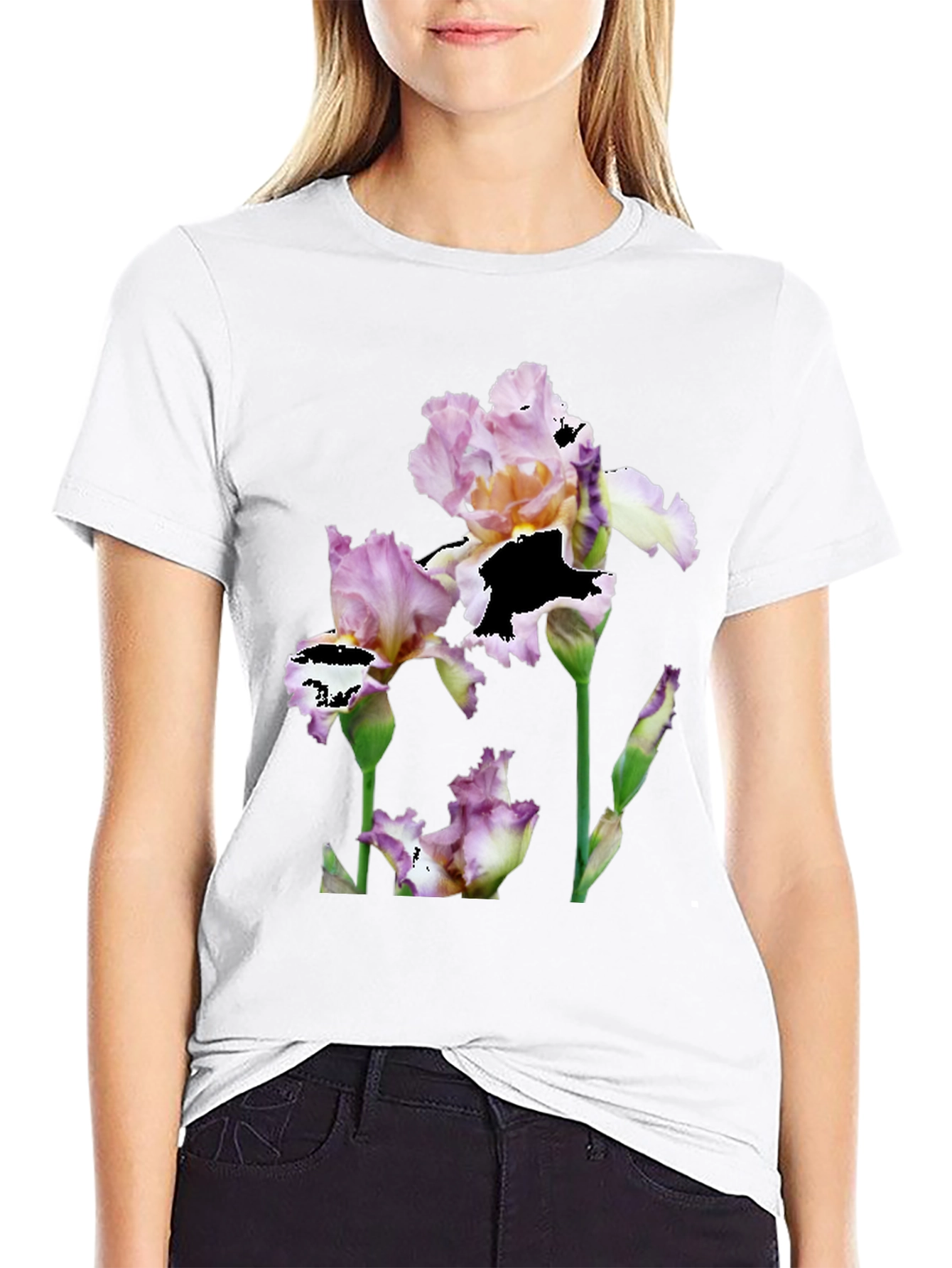 Black Floral Iris Graphic Print Black T-Shirt view 9