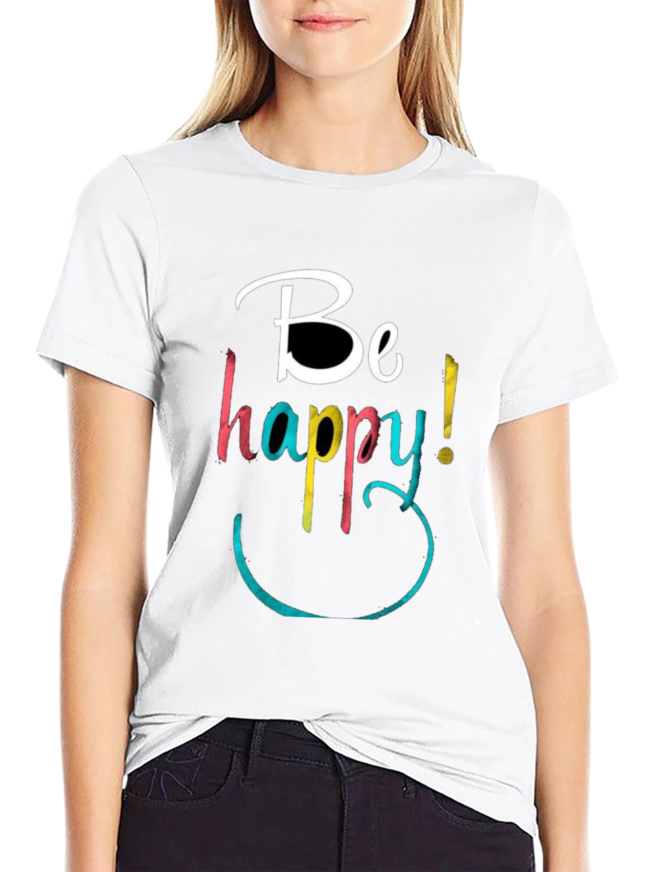 Black Be Happy Graphic Tee - Black Cotton Blend view 9