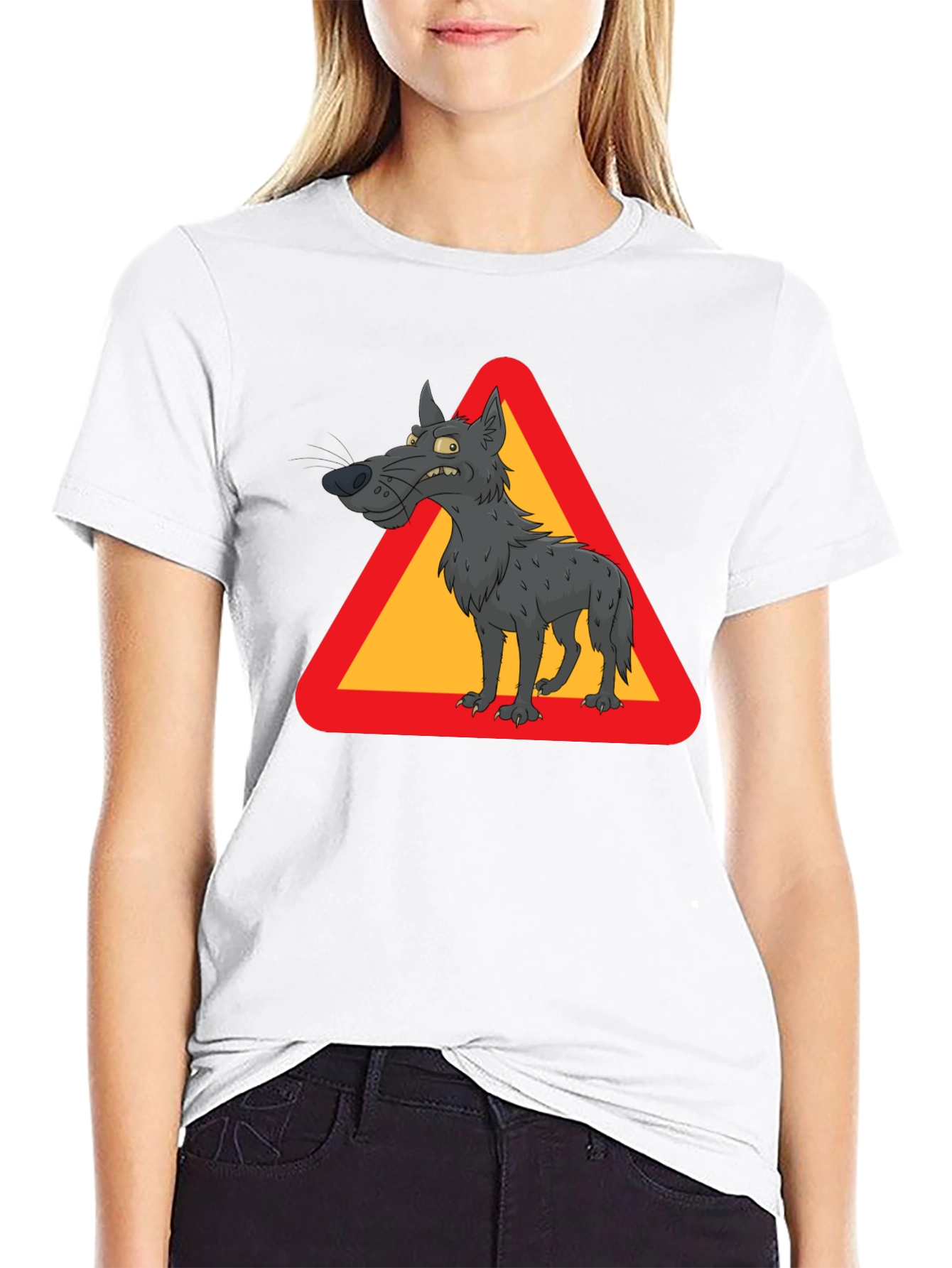 Black Wolf Warning Sign Black T-Shirt view 9
