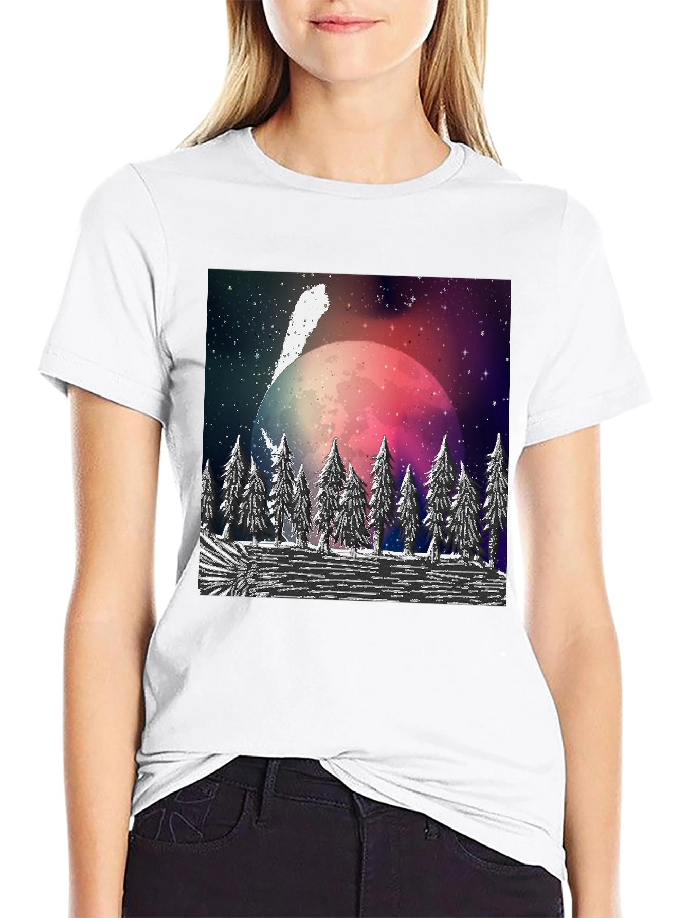 Black Cosmic Forest T-Shirt - Black Crew Neck view 9