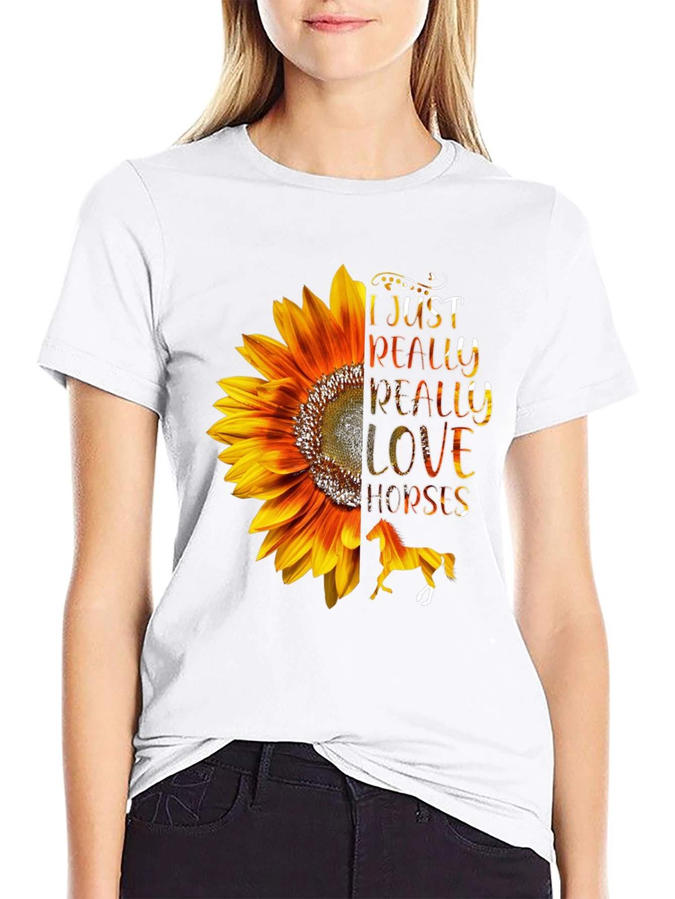 Black Sunflower Horse Lover T-Shirt - Soft & Stylish view 9