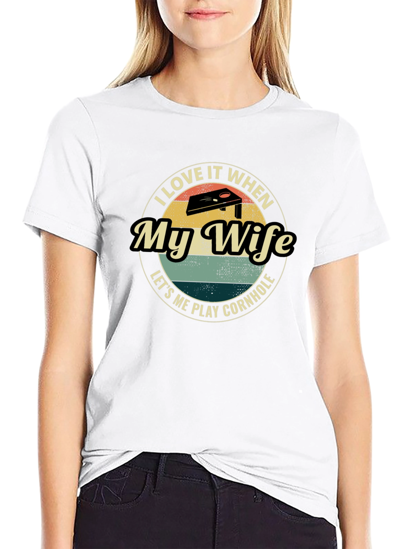 Black I Love My Wife Cornhole Graphic T-Shirt view 9